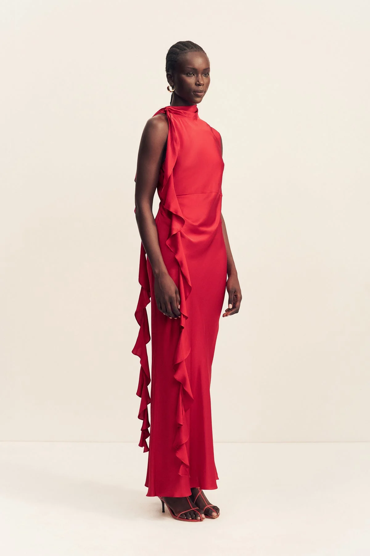 AGNES DRAPED RUFFLE MAXI DRESS - CHERRY - Image 3