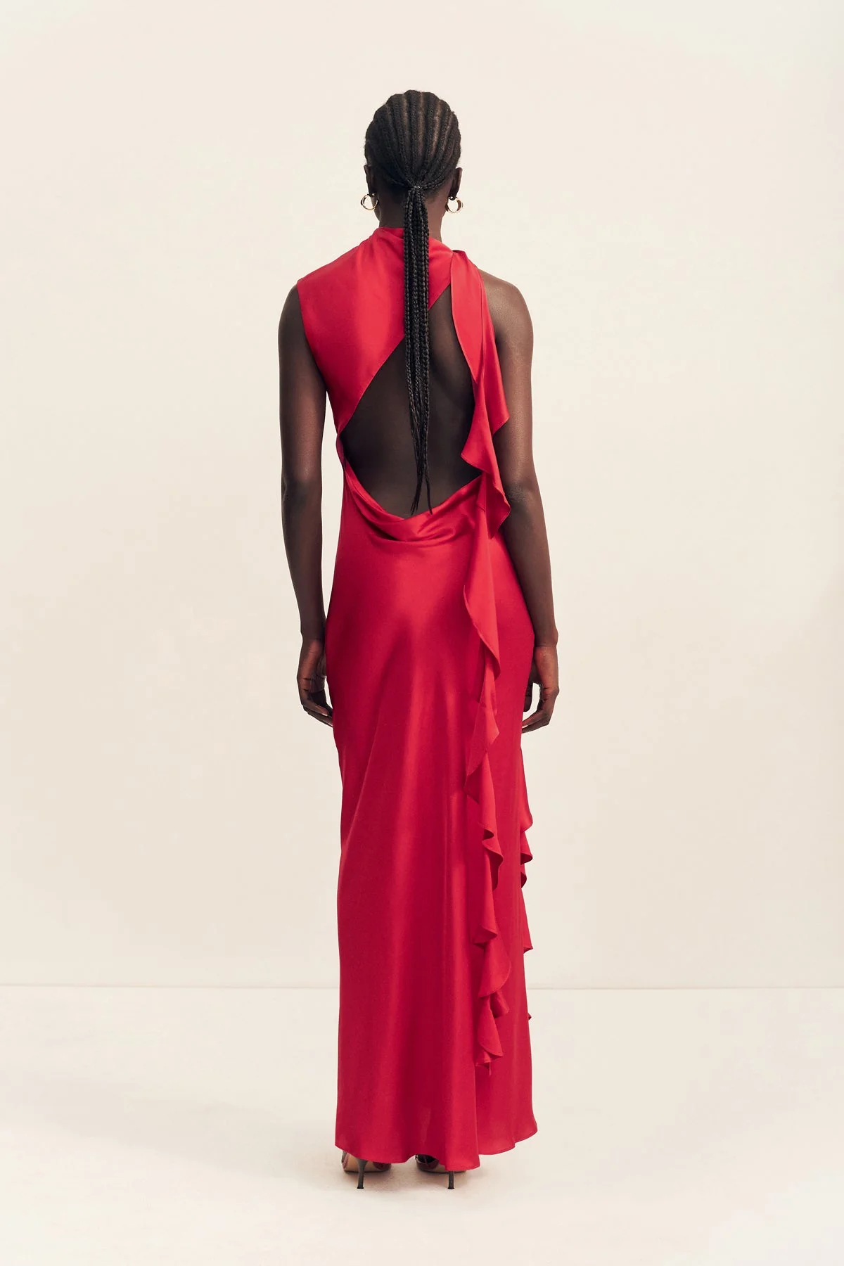 AGNES DRAPED RUFFLE MAXI DRESS - CHERRY - Image 5