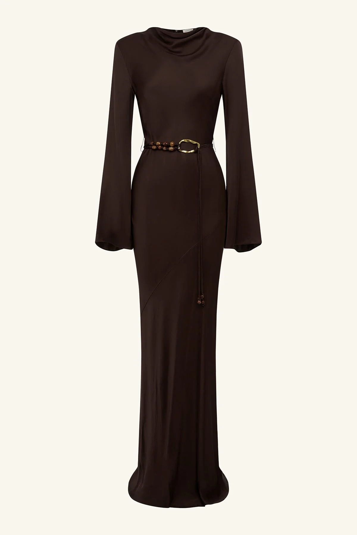 AGNES LONG SLEEVE MAXI DRESS WITH BELT - ESPRESSO - Image 10