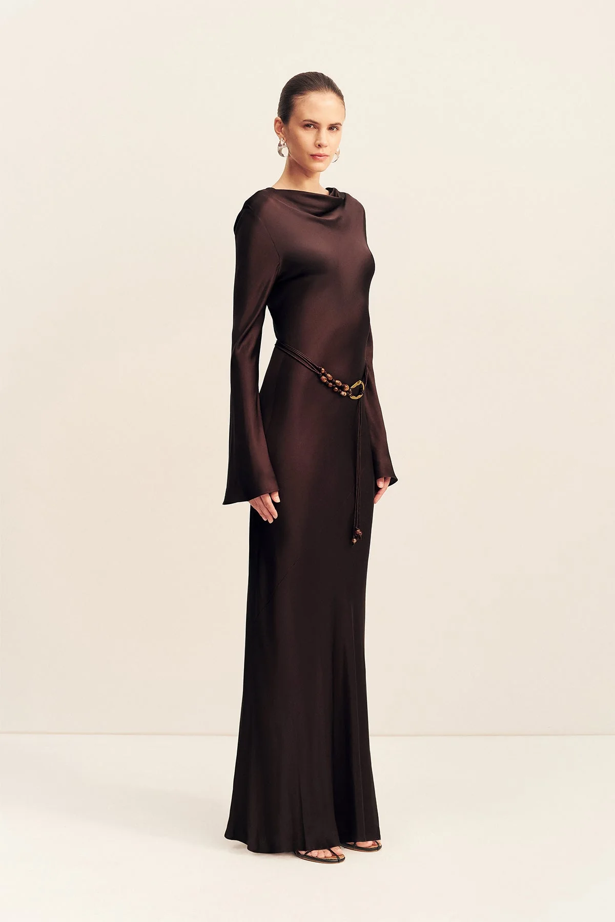 AGNES LONG SLEEVE MAXI DRESS WITH BELT - ESPRESSO - Image 3
