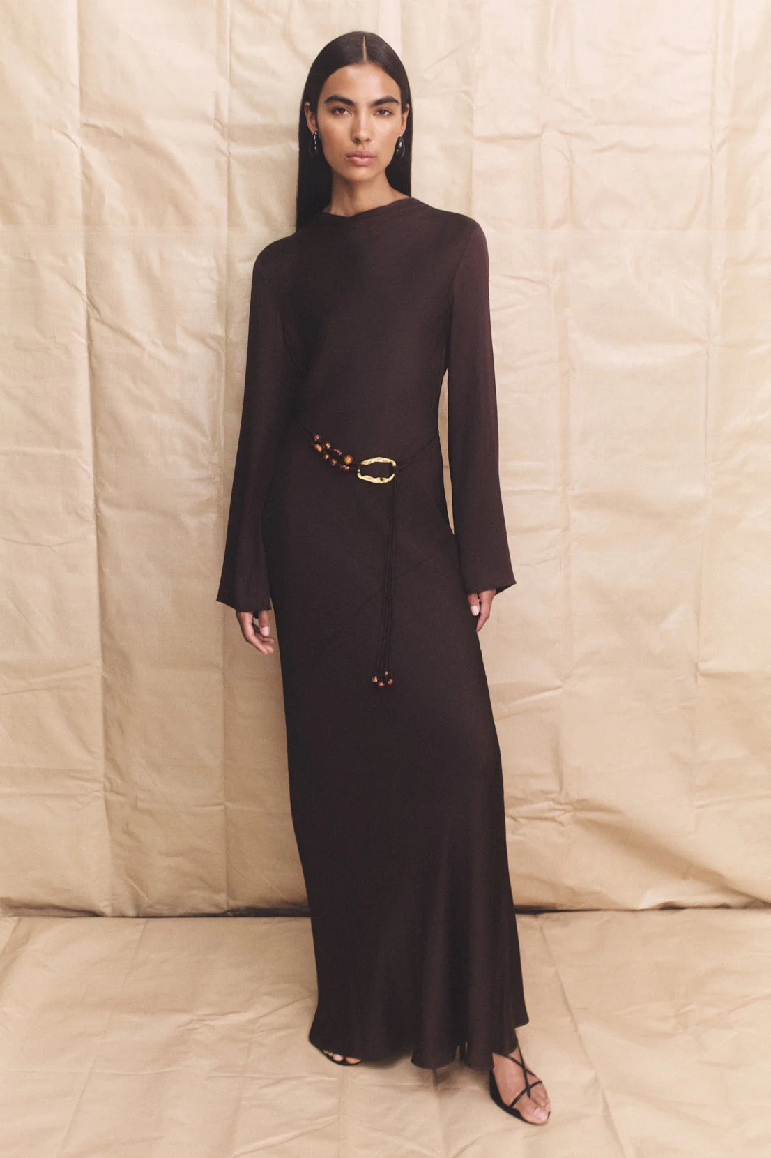 AGNES LONG SLEEVE MAXI DRESS WITH BELT - ESPRESSO - Image 7