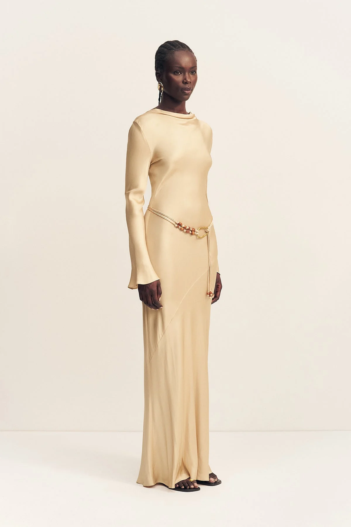 AGNES LONG SLEEVE MAXI DRESS WITH BELT - OAT - Image 3