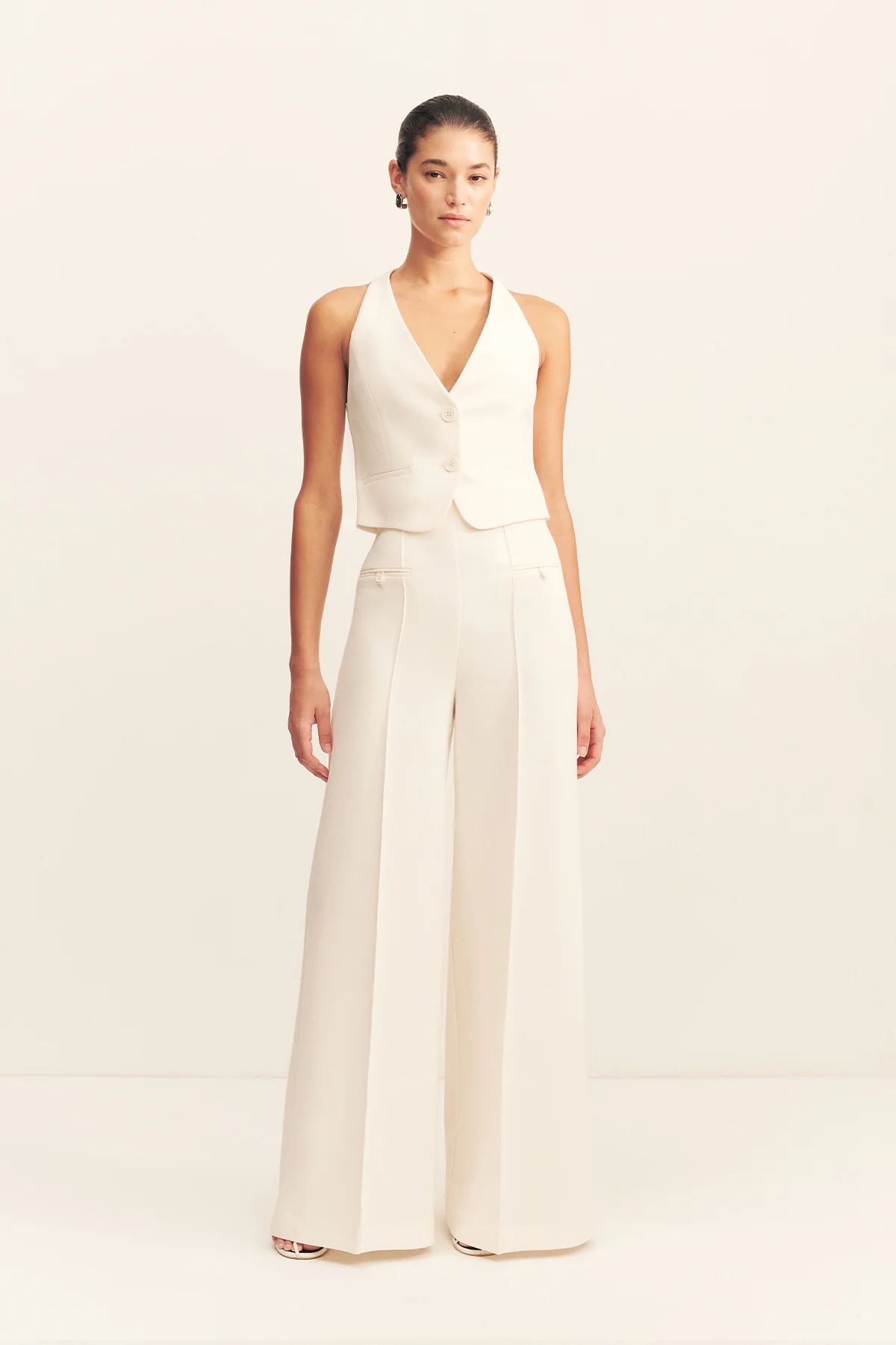 AMURA HIGH WAISTED WIDE LEG PANT - CREAM - Image 3