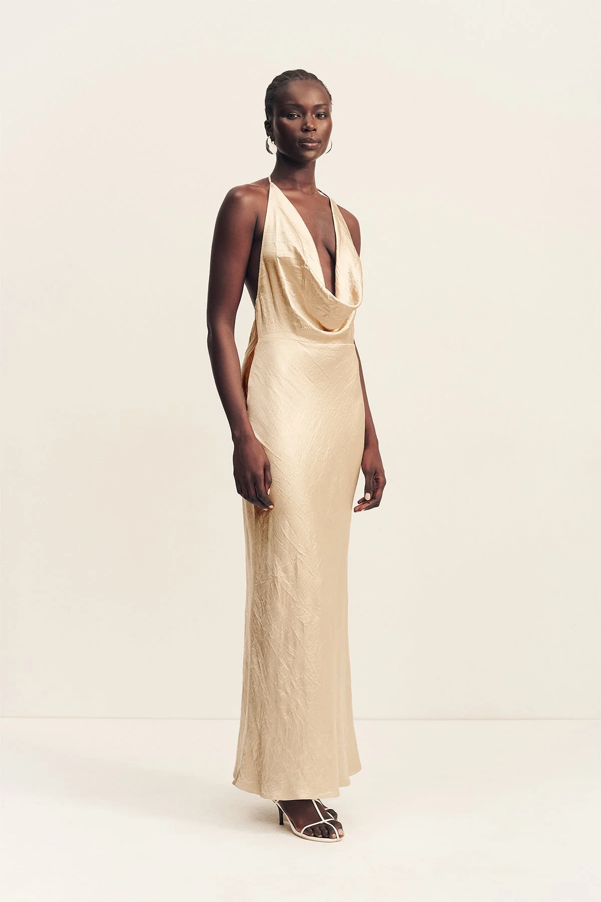 ANDIE LOW COWL MAXI DRESS - CHAMPAGNE - Image 3