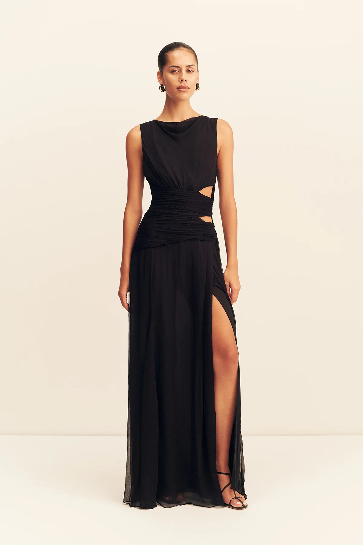 CLAUDE CUT OUT SIDE SPLIT MAXI DRESS - BLACK