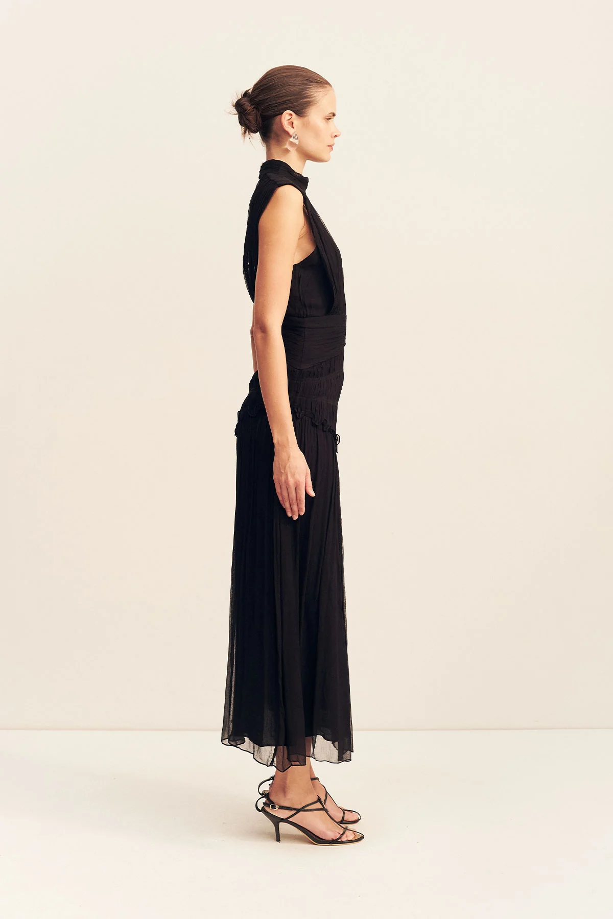 CLEMENCE HIGH NECK MIDI DRESS - BLACK - Image 4