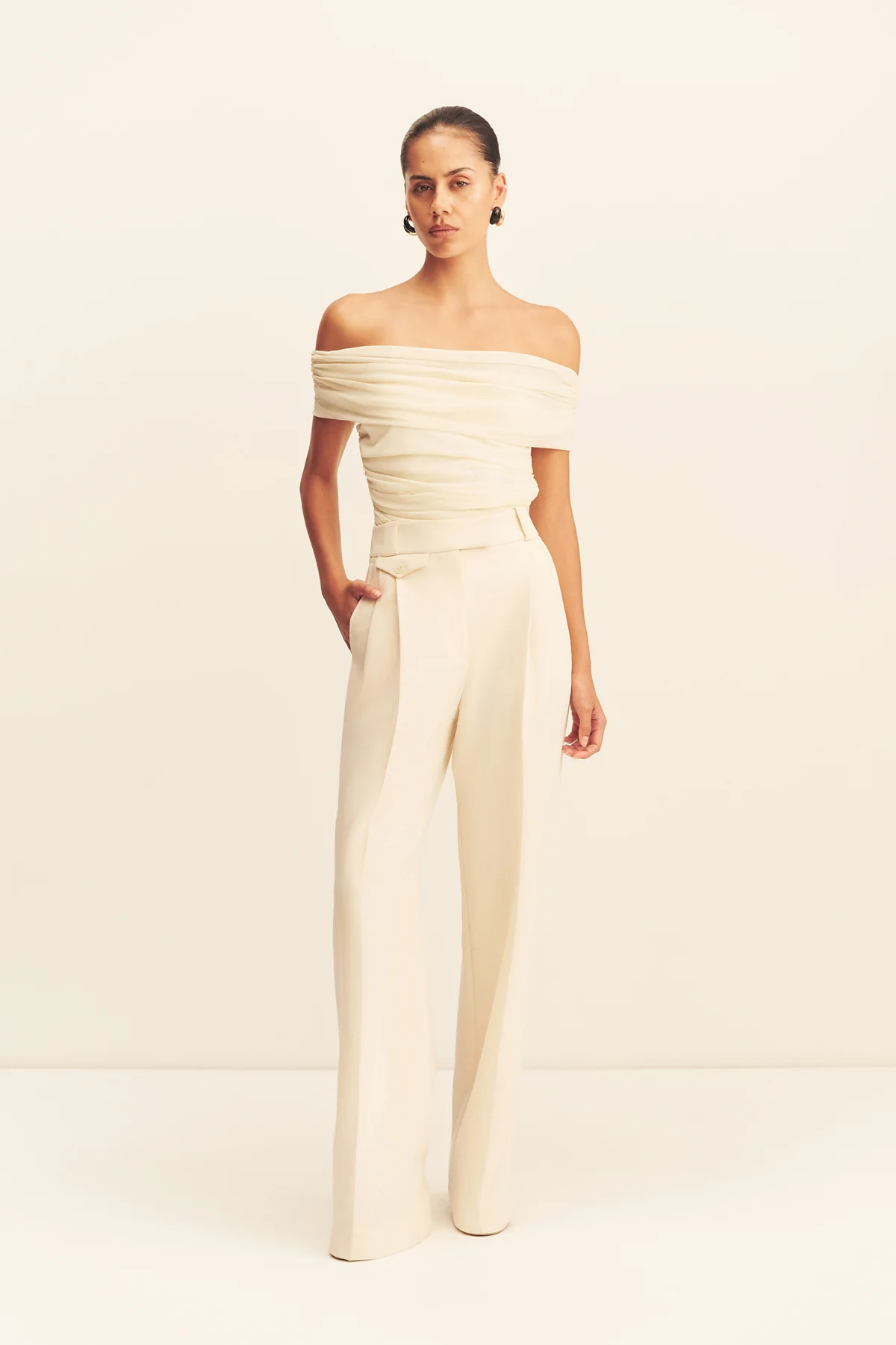 IRENA HIGH WAISTED TAILORED PANT - RICE - Image 3