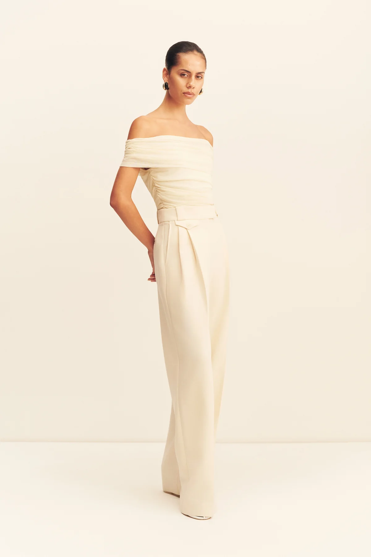 IRENA HIGH WAISTED TAILORED PANT - RICE - Image 4