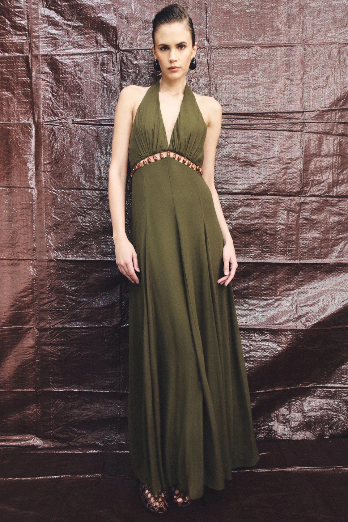 JUNO BEADED PLUNGED MAXI DRESS - JUNGLE - Image 6