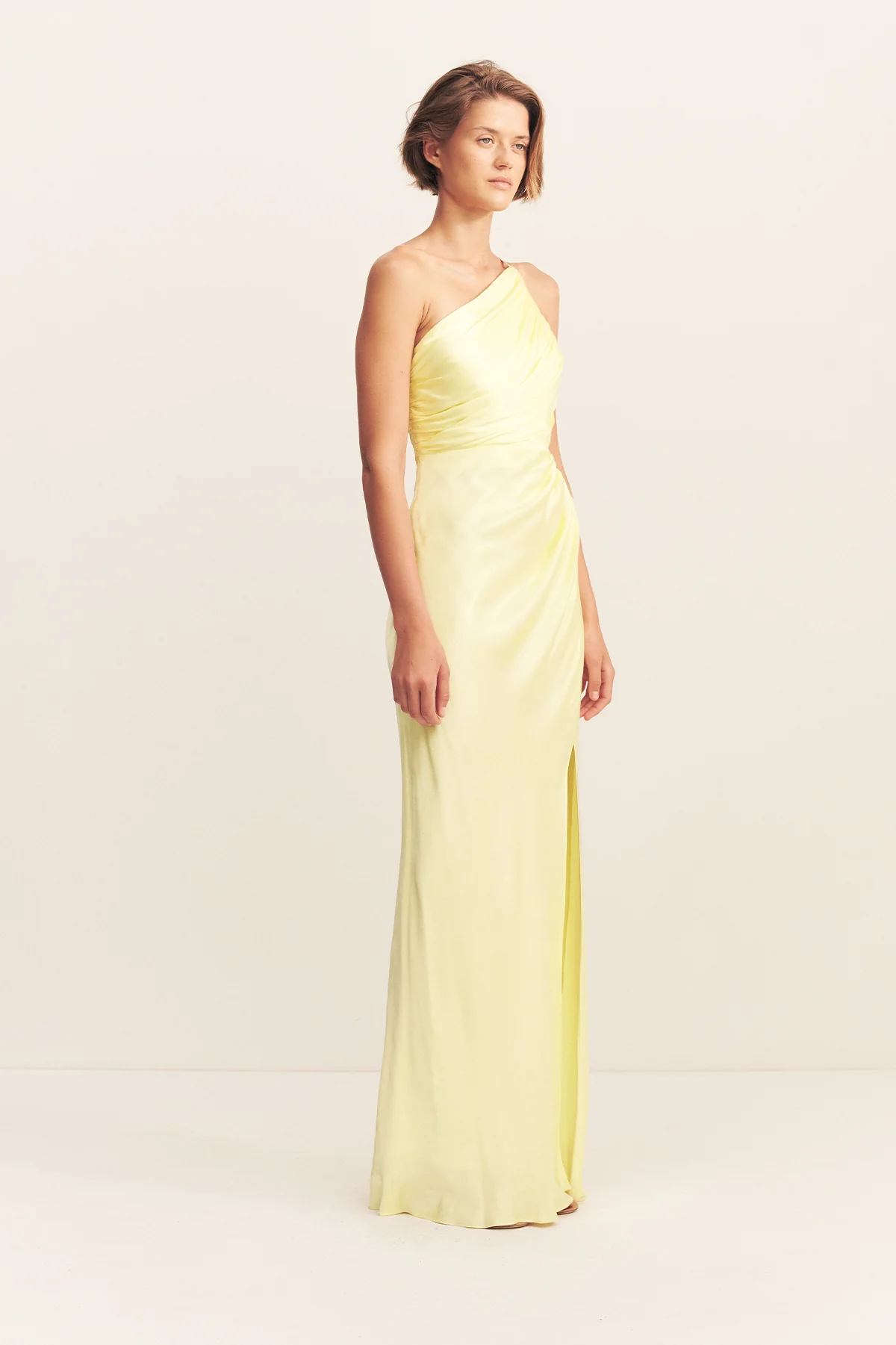LA LUNE ASYMMETRICAL GATHERED MAXI DRESS - LEMON - Image 3
