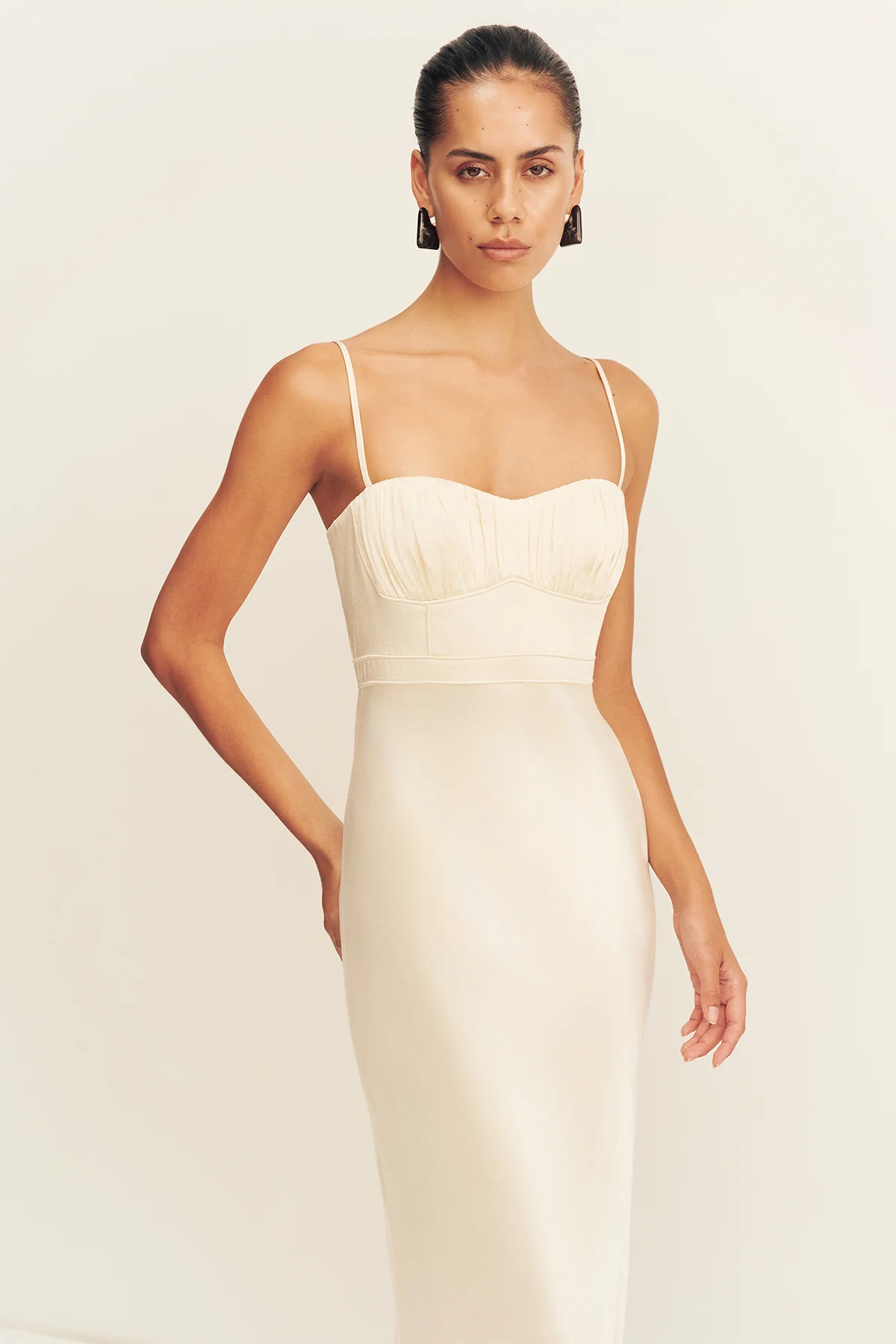LA LUNE CORDED RUCHED MAXI DRESS - CREAM - Image 6