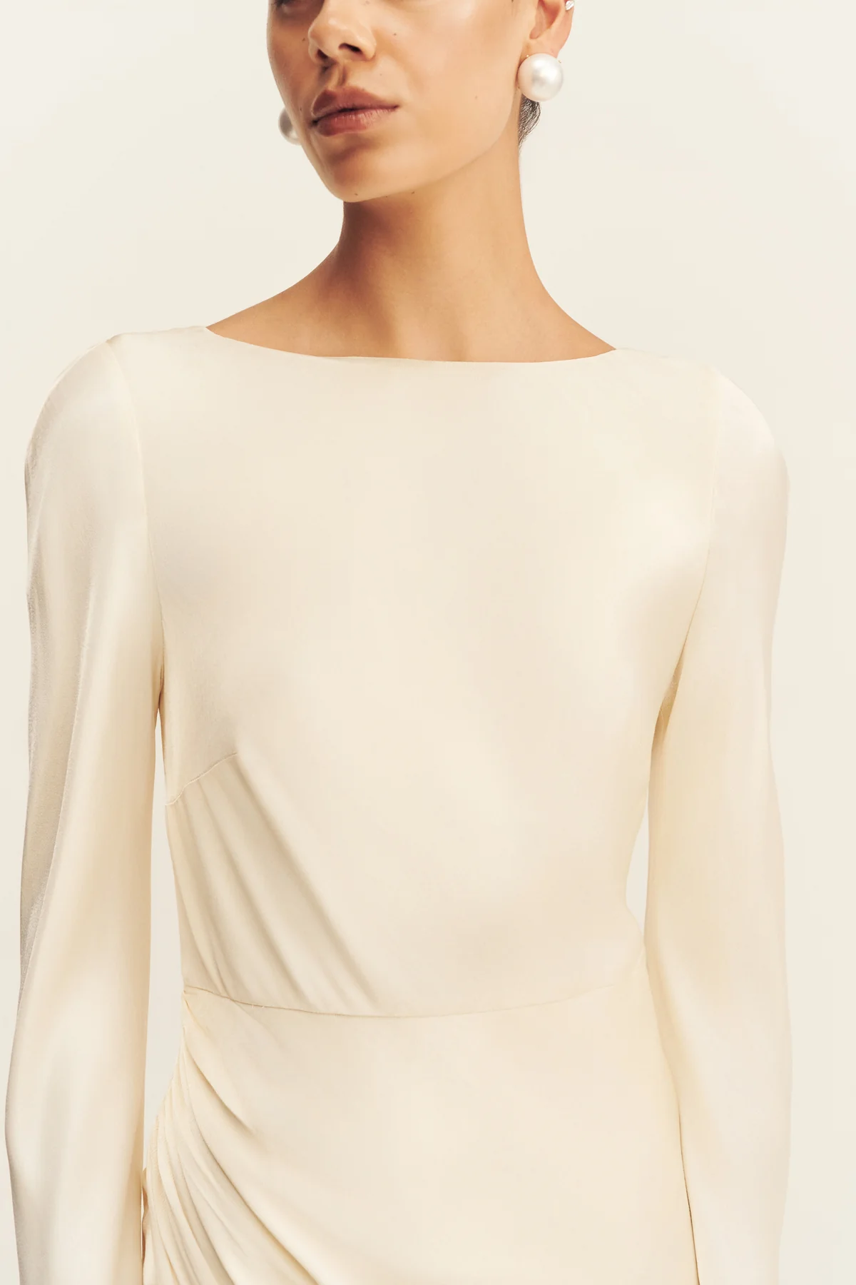 LA LUNE FLARED SLEEVE SIDE SPLIT MIDI DRESS - CREAM - Image 6