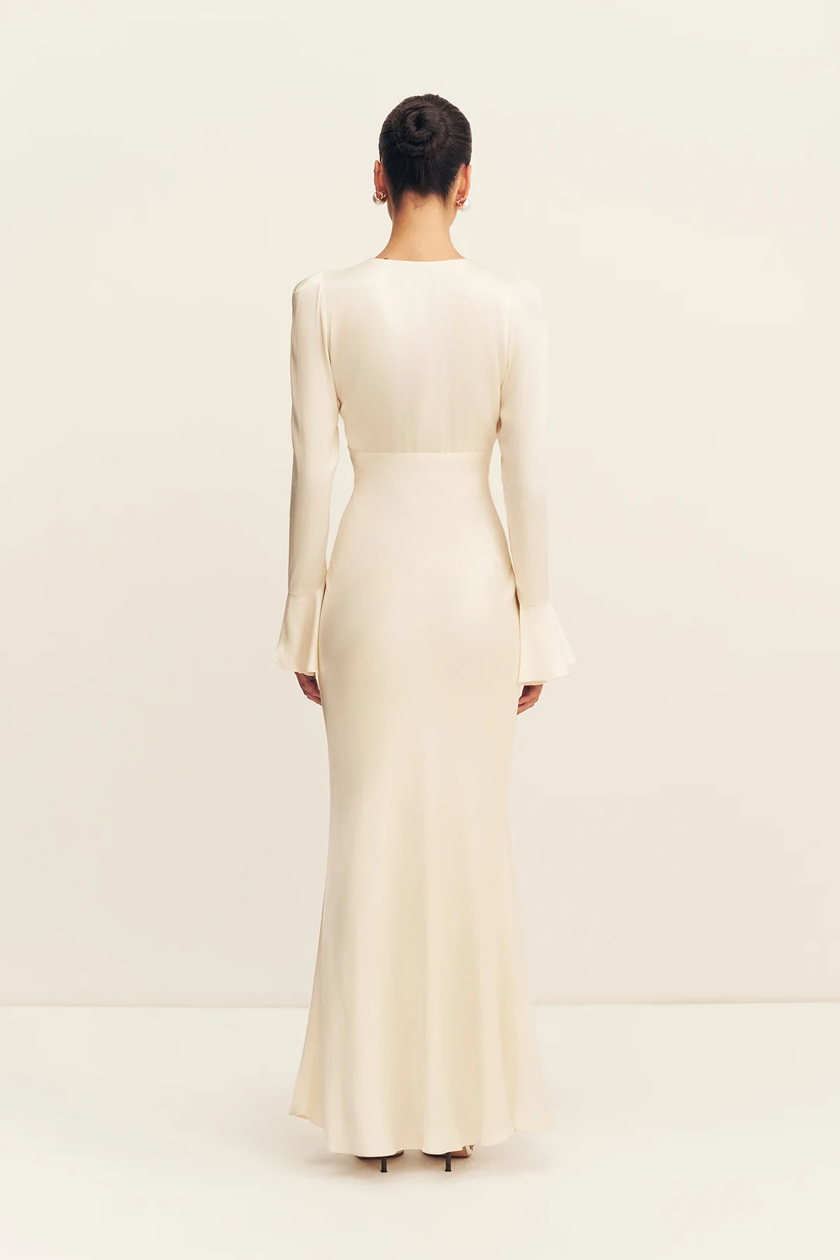 LA LUNE FRILL CUFF BIAS MIDI DRESS - CREAM - Image 6