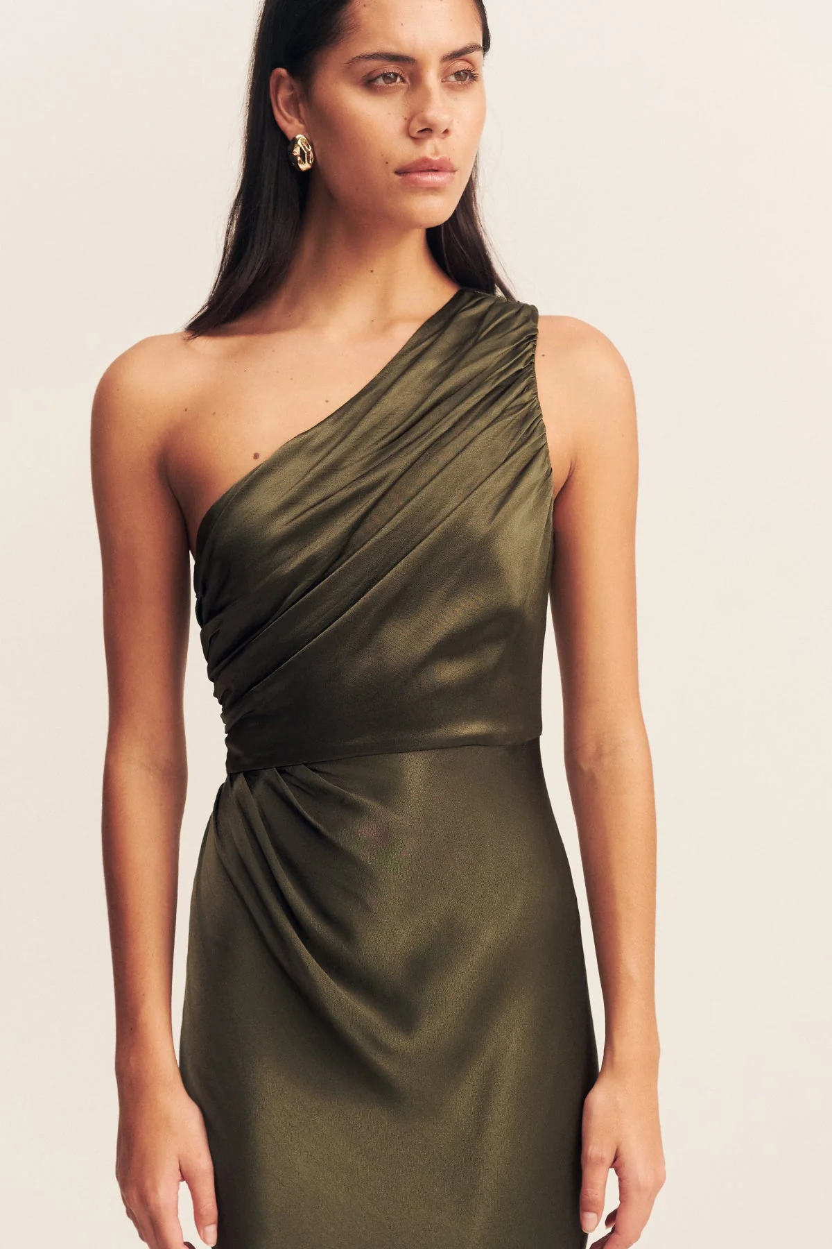 LA LUNE GATHERED ONE SHOULDER MAXI DRESS - FOREST - Image 2