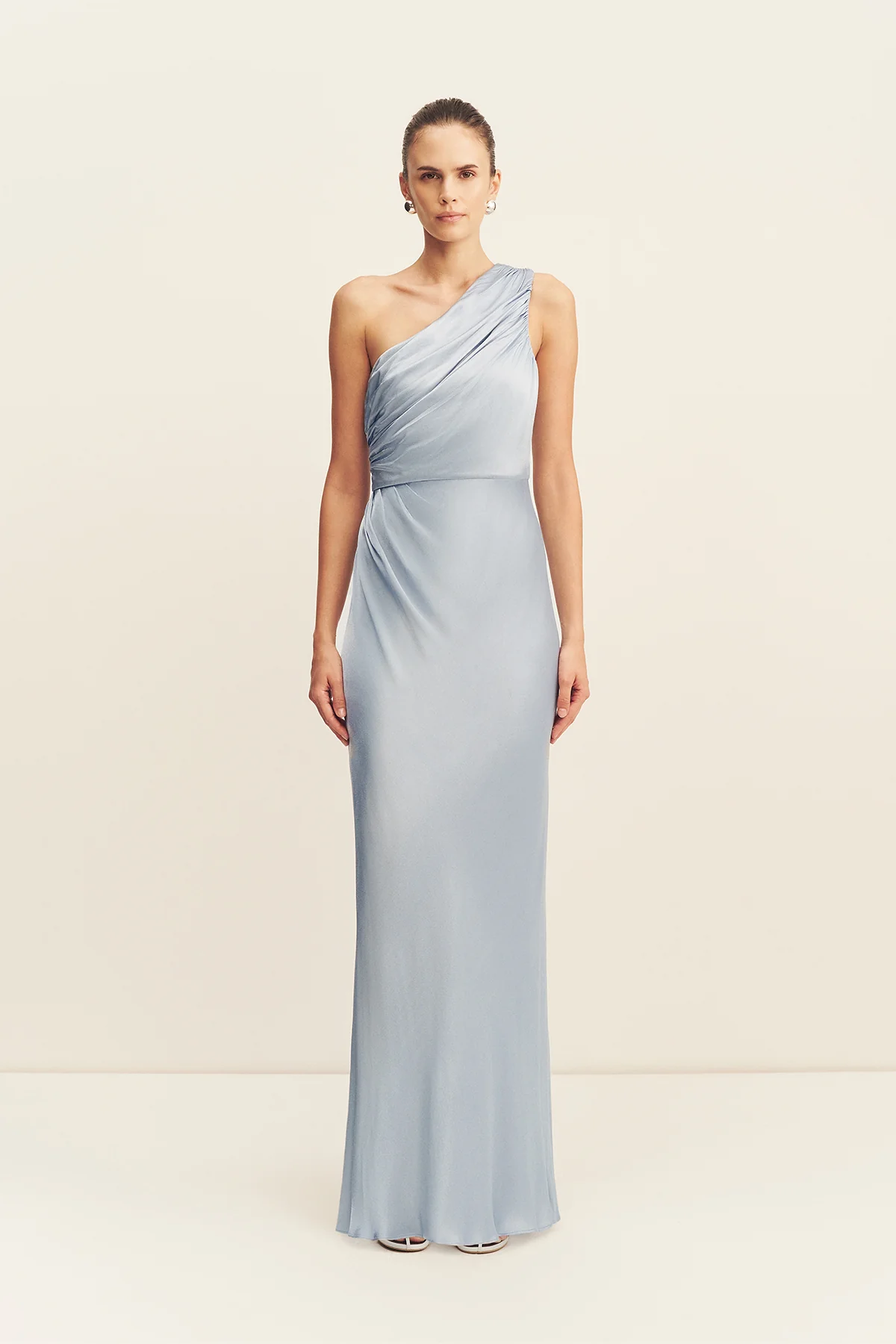 LA LUNE GATHERED ONE SHOULDER MAXI DRESS - POWDER BLUE