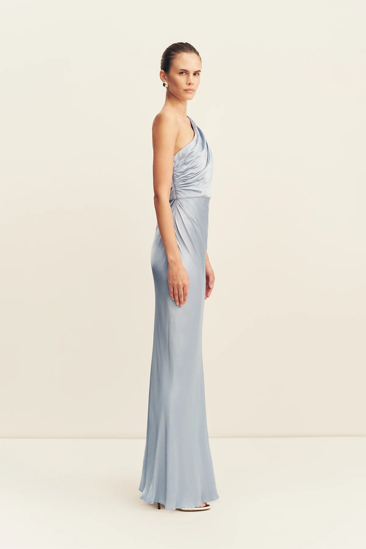 LA LUNE GATHERED ONE SHOULDER MAXI DRESS - POWDER BLUE - Image 4