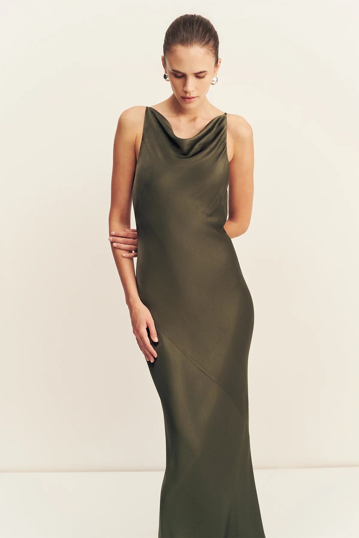 LA LUNE HIGH NECK COWL MAXI DRESS - FOREST - Image 2