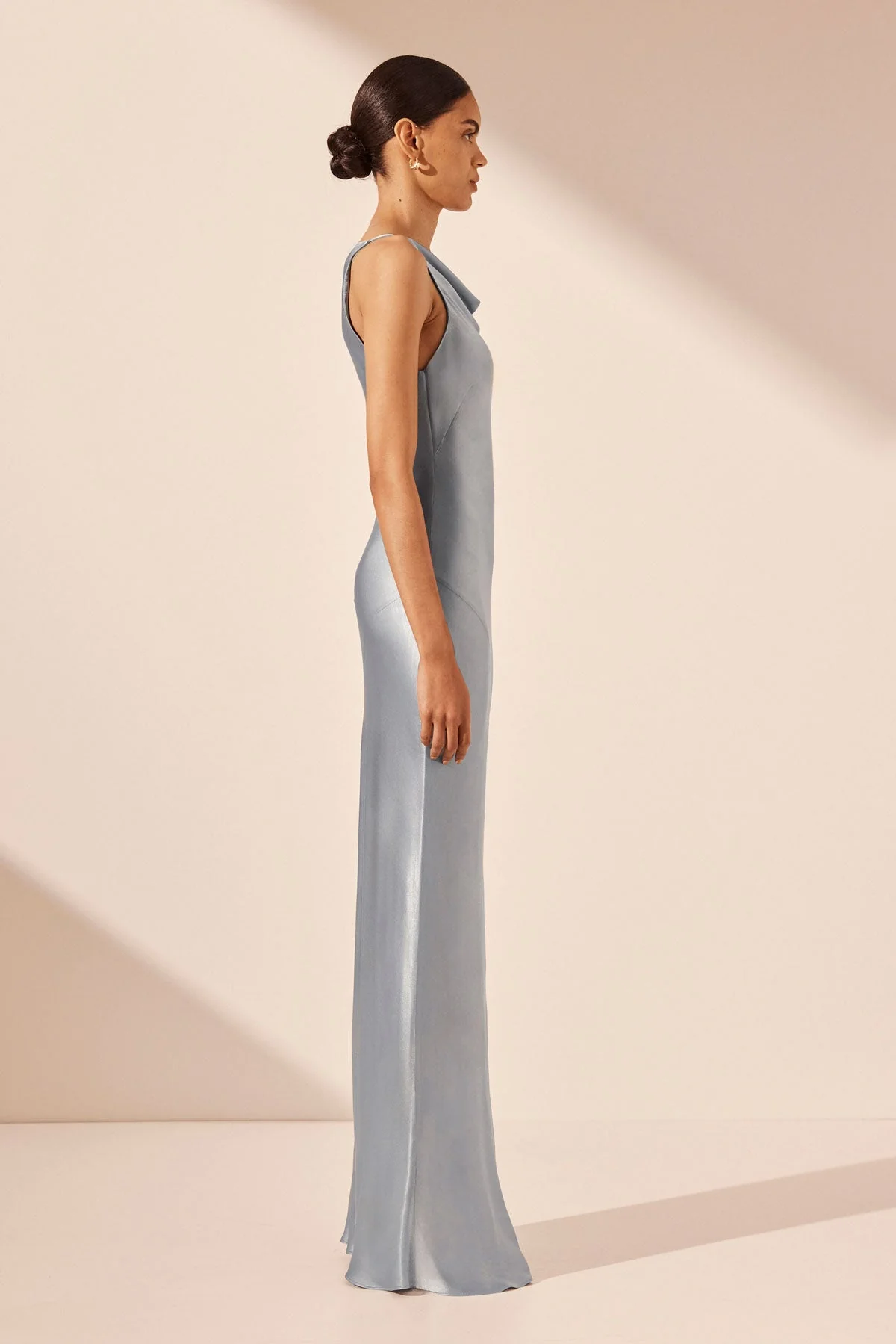 LA LUNE HIGH NECK COWL MAXI DRESS - POWDER BLUE - Image 3