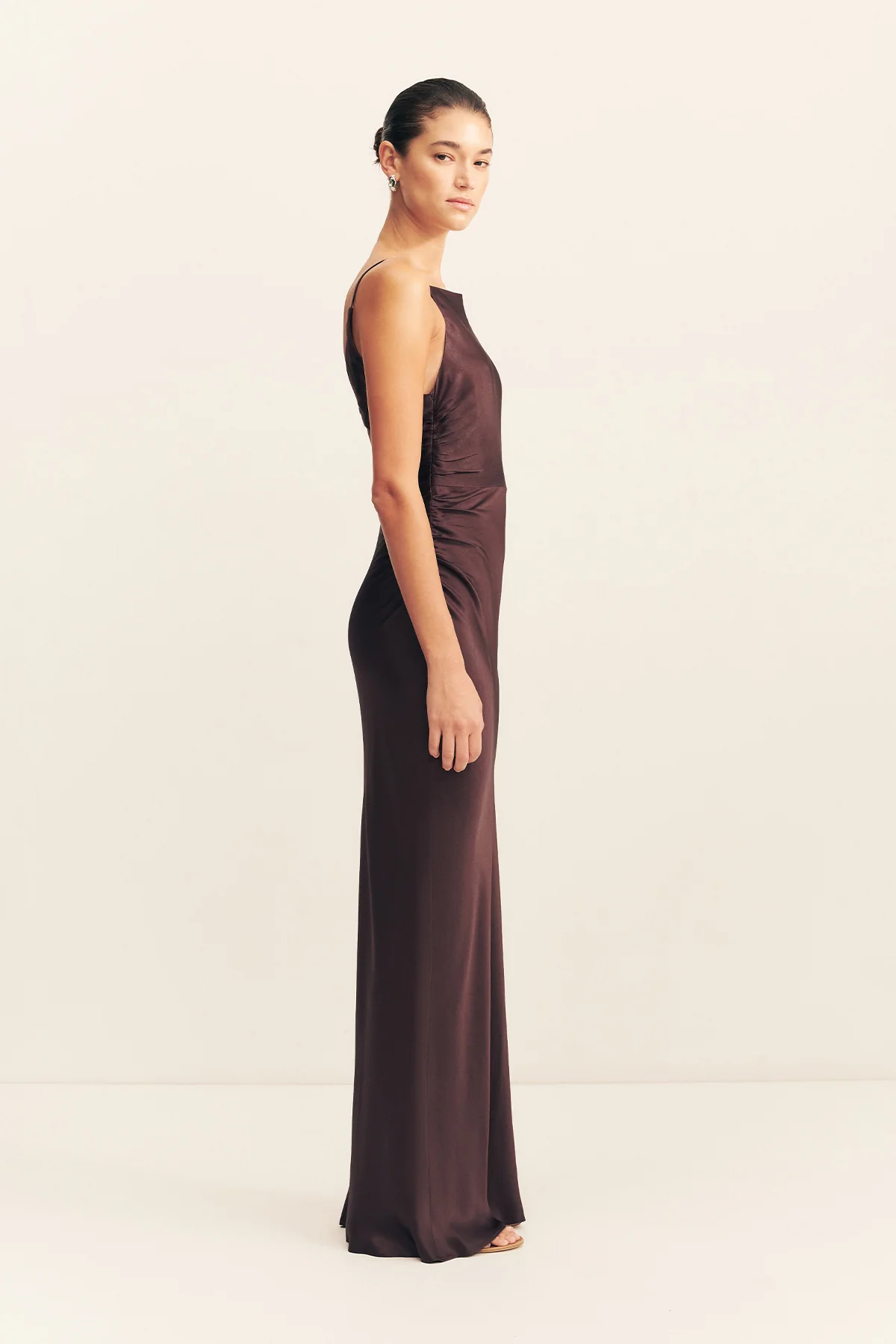 LA LUNE HIGH NECK RUCHED MAXI DRESS - ESPRESSO - Image 3