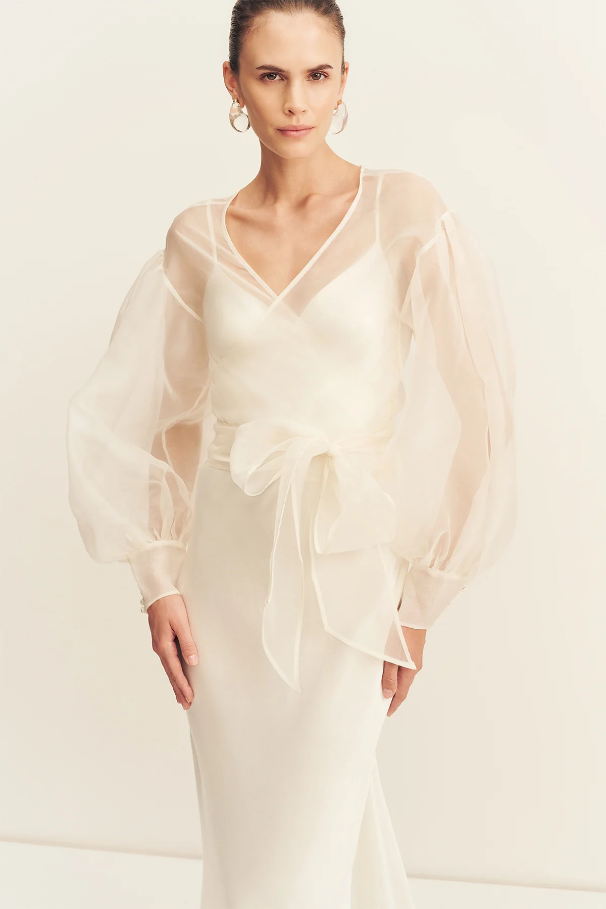LA LUNE LIA SILK ORGANZA WRAP BLOUSE - IVORY - Image 2