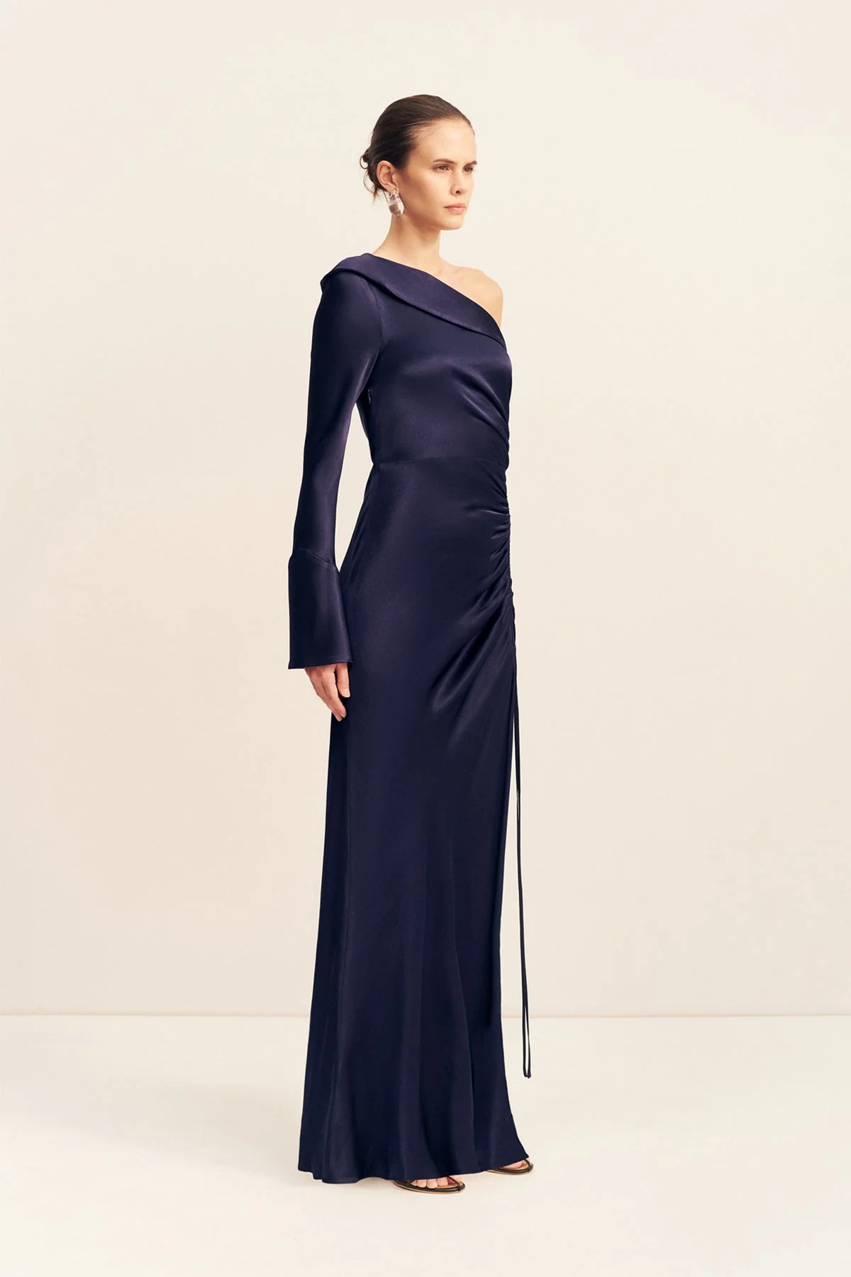 LA LUNE LONG SLEEVE GATHERED MAXI DRESS - MIDNIGHT - Image 3