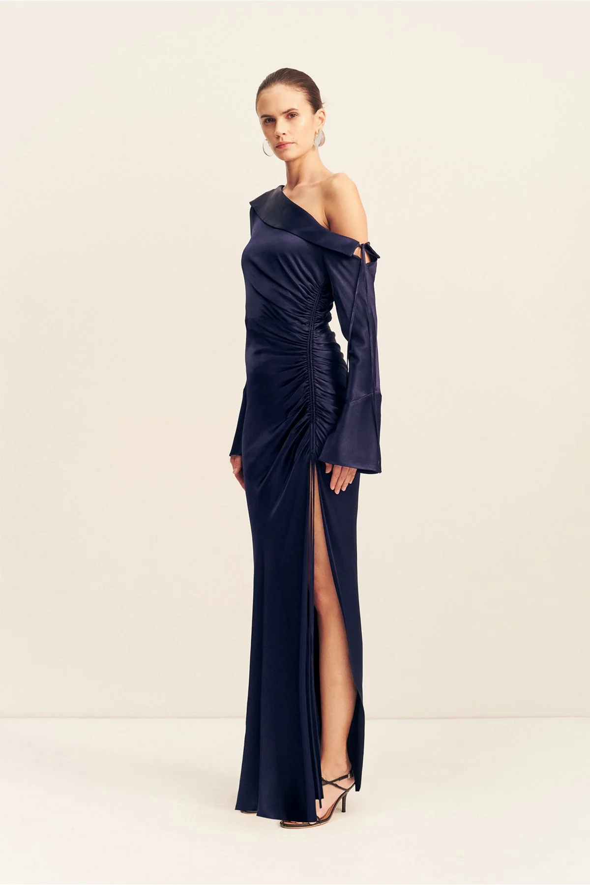 LA LUNE LONG SLEEVE GATHERED MAXI DRESS - MIDNIGHT - Image 4