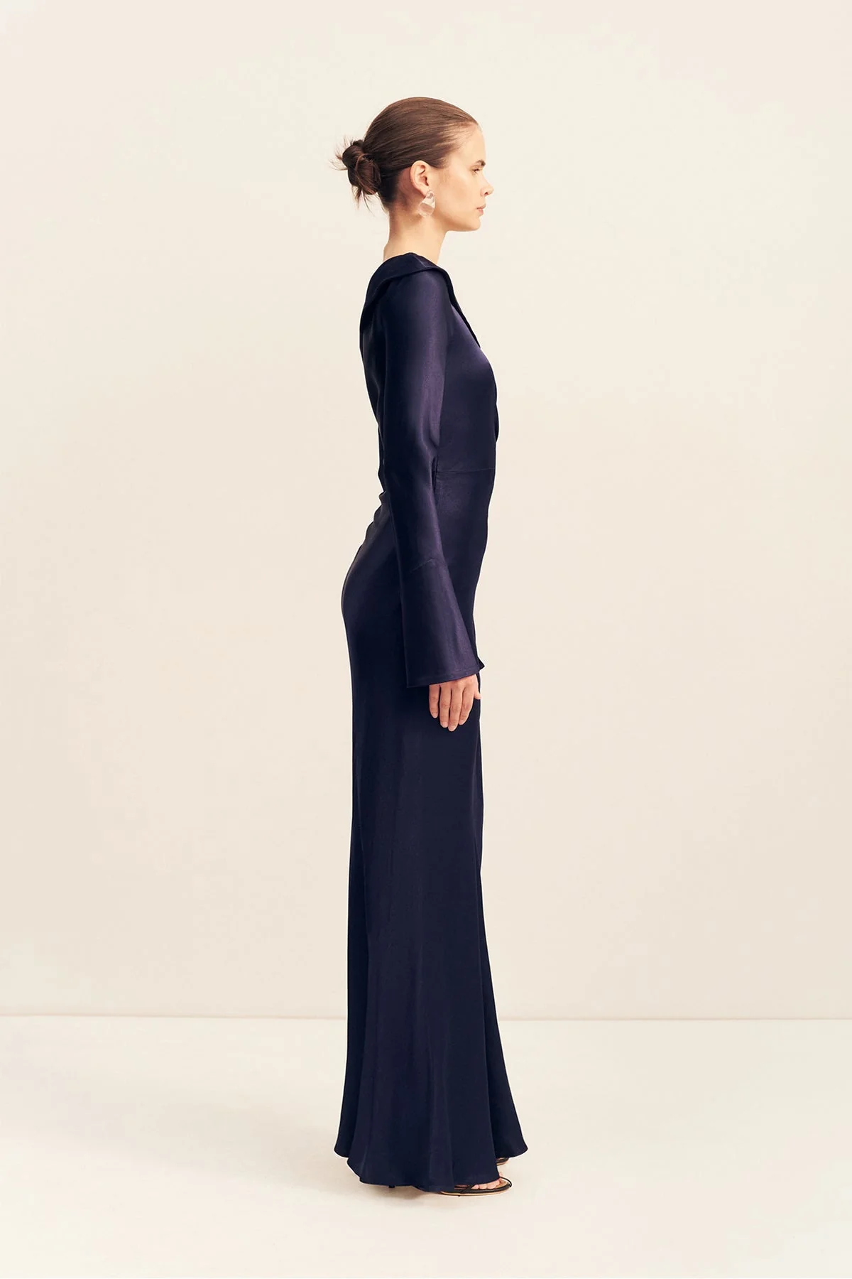 LA LUNE LONG SLEEVE GATHERED MAXI DRESS - MIDNIGHT - Image 5