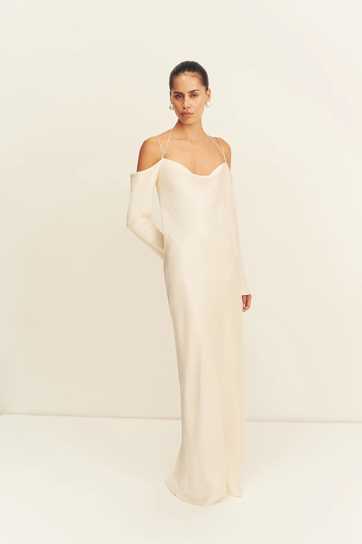 LA LUNE OFF SHOULDER TIE MAXI DRESS - CREAM - Image 8