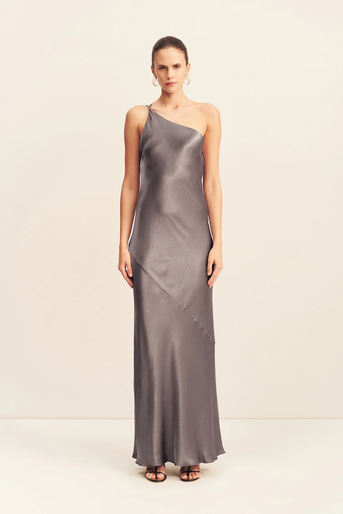 LA LUNE ONE SHOULDER COWL BACK MAXI DRESS - GRAPHITE