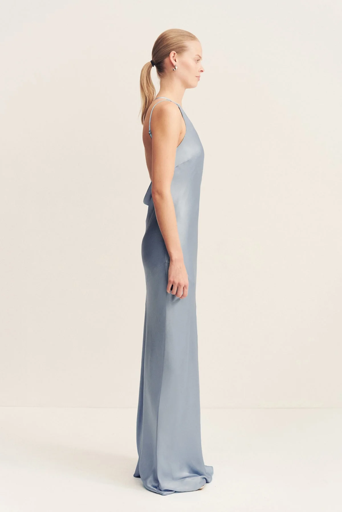 LA LUNE ONE SHOULDER COWL BACK MAXI DRESS - POWDER BLUE - Image 3