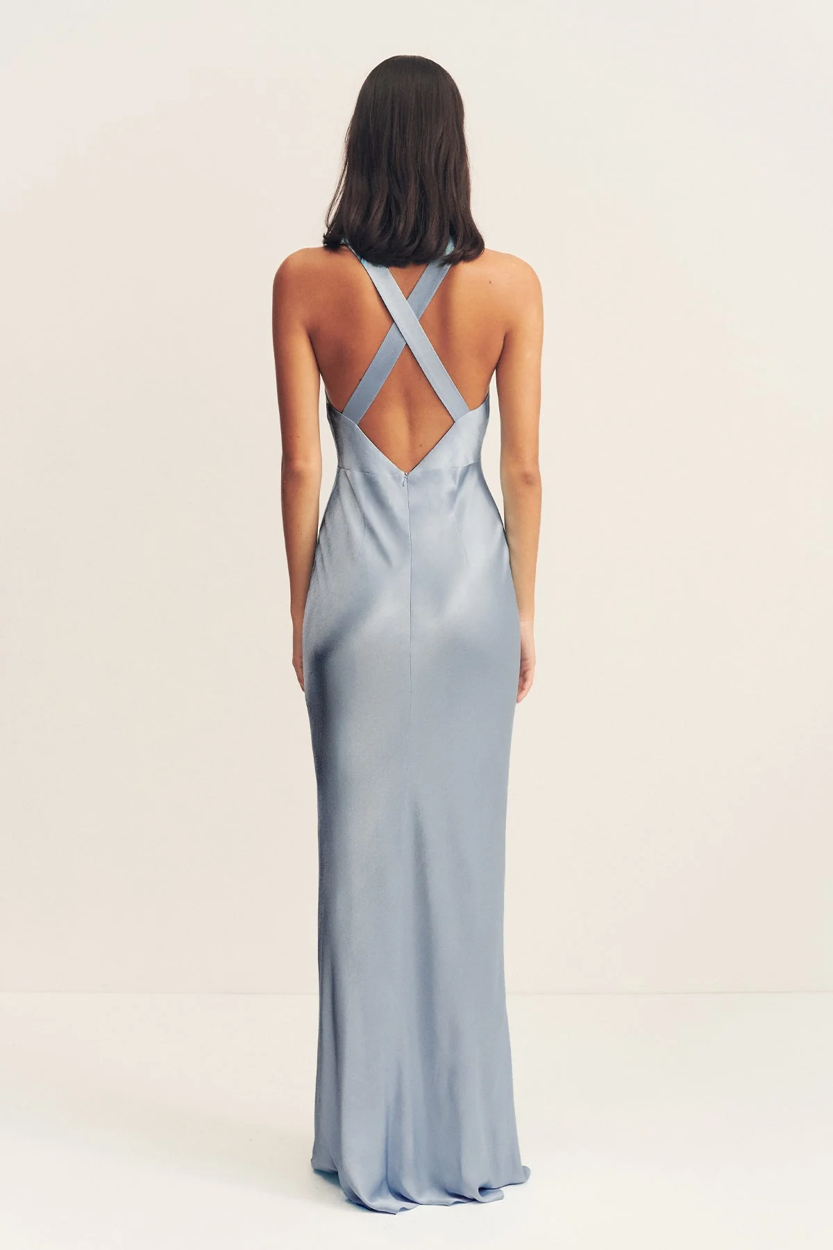 LA LUNE PLUNGED CROSS BACK MAXI DRESS - POWDER BLUE - Image 4
