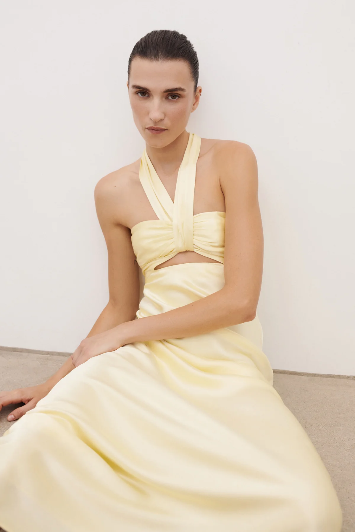 LA LUNE RUCHED HALTER MAXI DRESS - LEMON - Image 7
