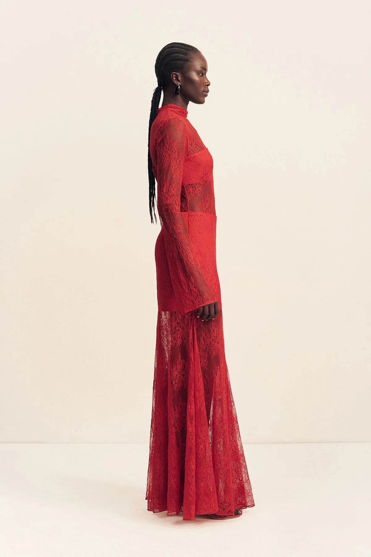 LABYRINTH LACE HIGH NECK MAXI DRESS - CHERRY - Image 4