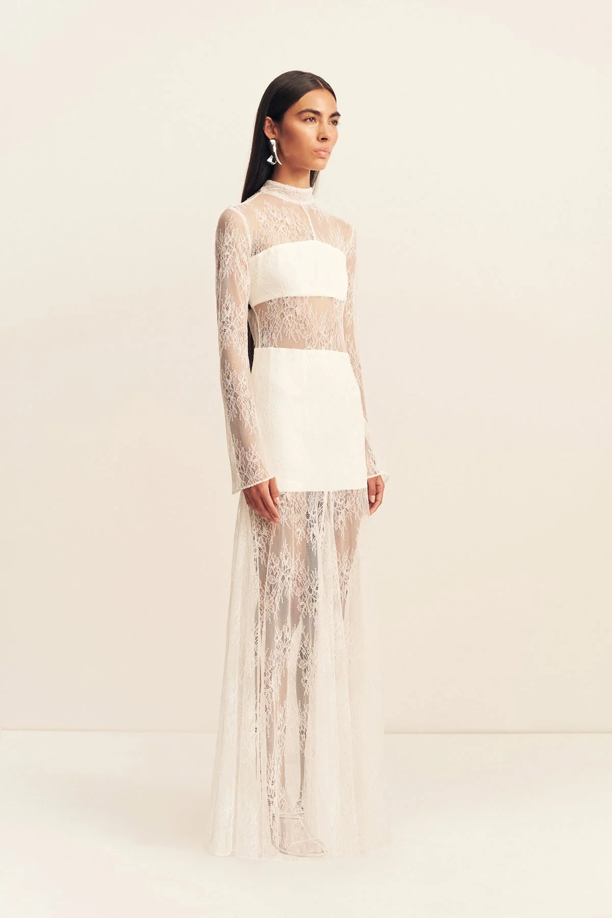 LABYRINTH LACE HIGH NECK MAXI DRESS - IVORY - Image 3