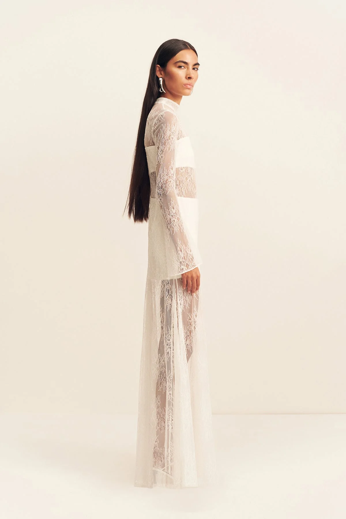 LABYRINTH LACE HIGH NECK MAXI DRESS - IVORY - Image 4