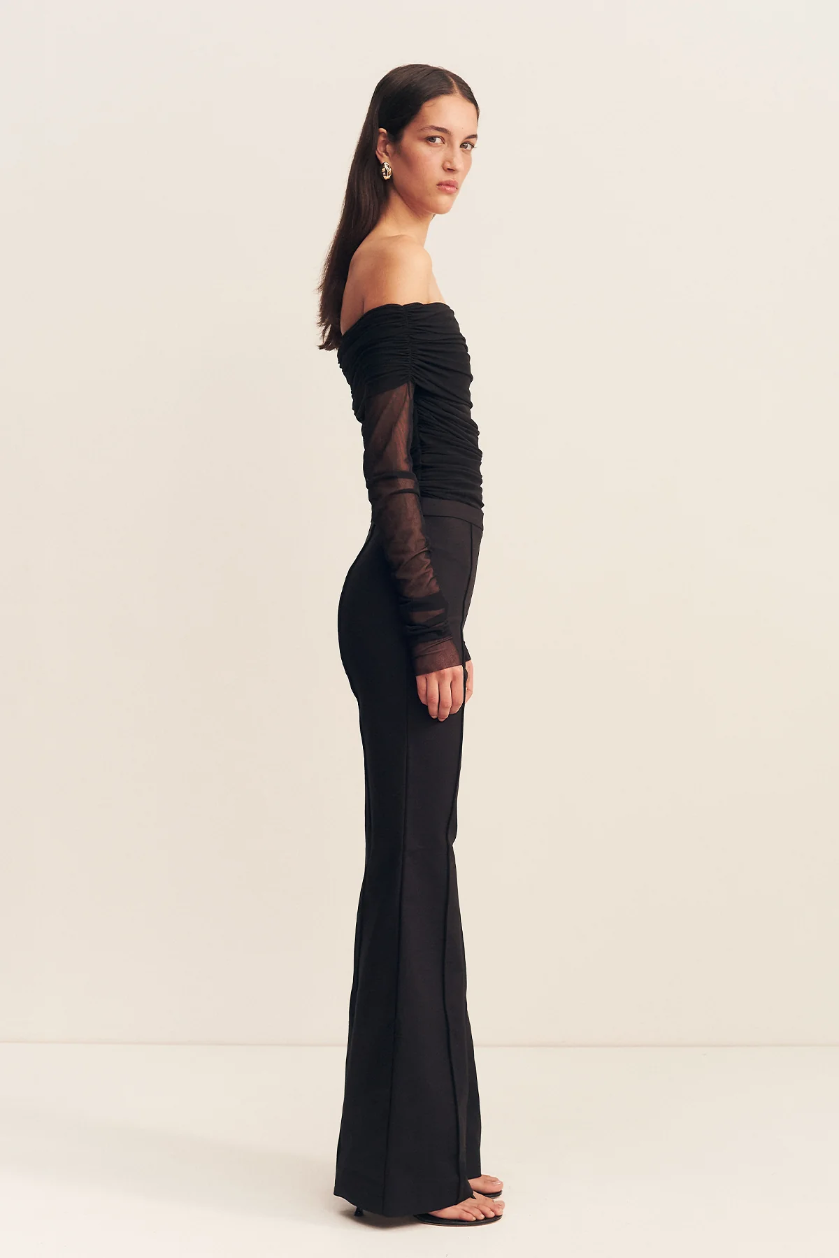 MIRA LONG SLEEVE OFF SHOULDER TOP - BLACK - Image 3