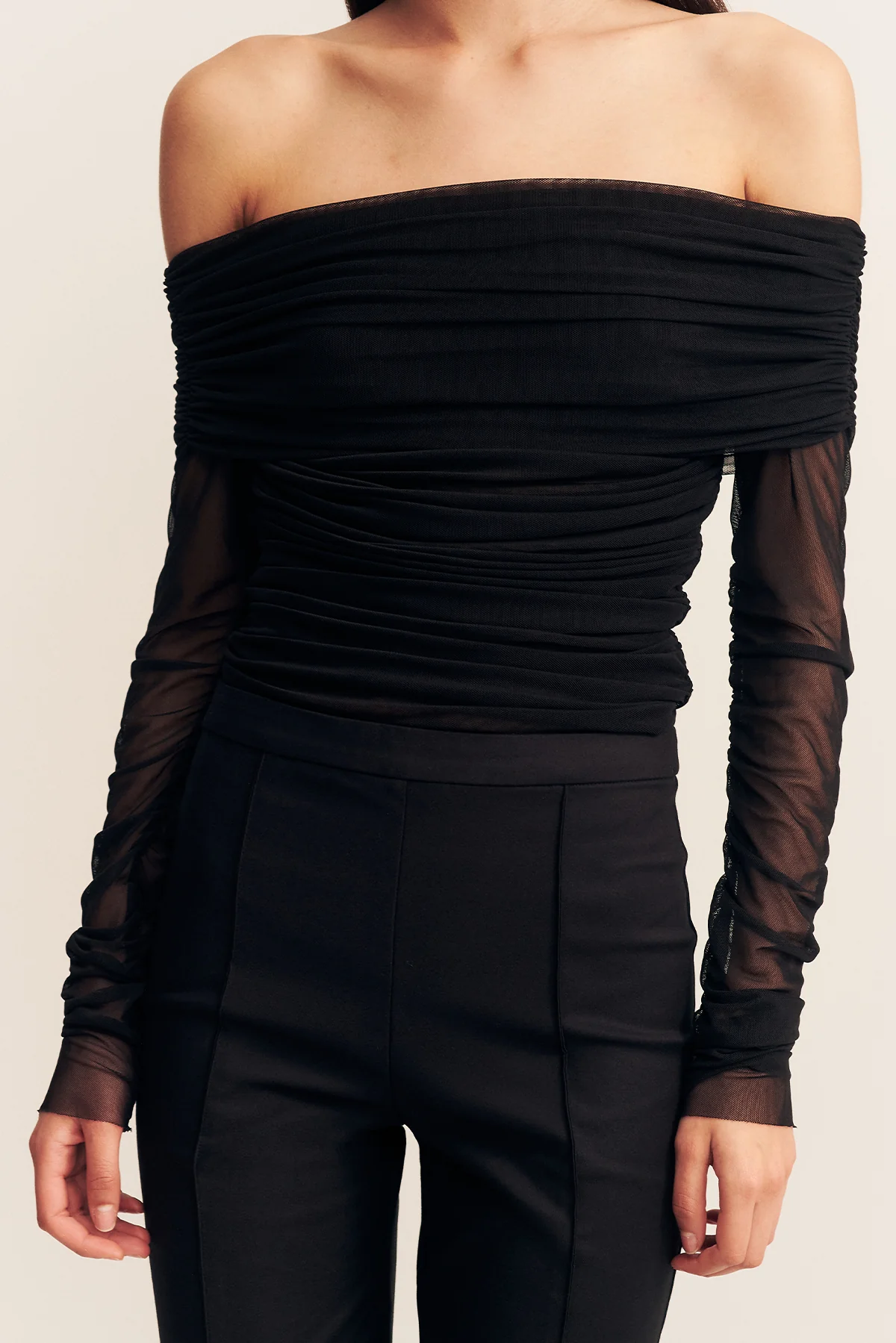 MIRA LONG SLEEVE OFF SHOULDER TOP - BLACK - Image 5