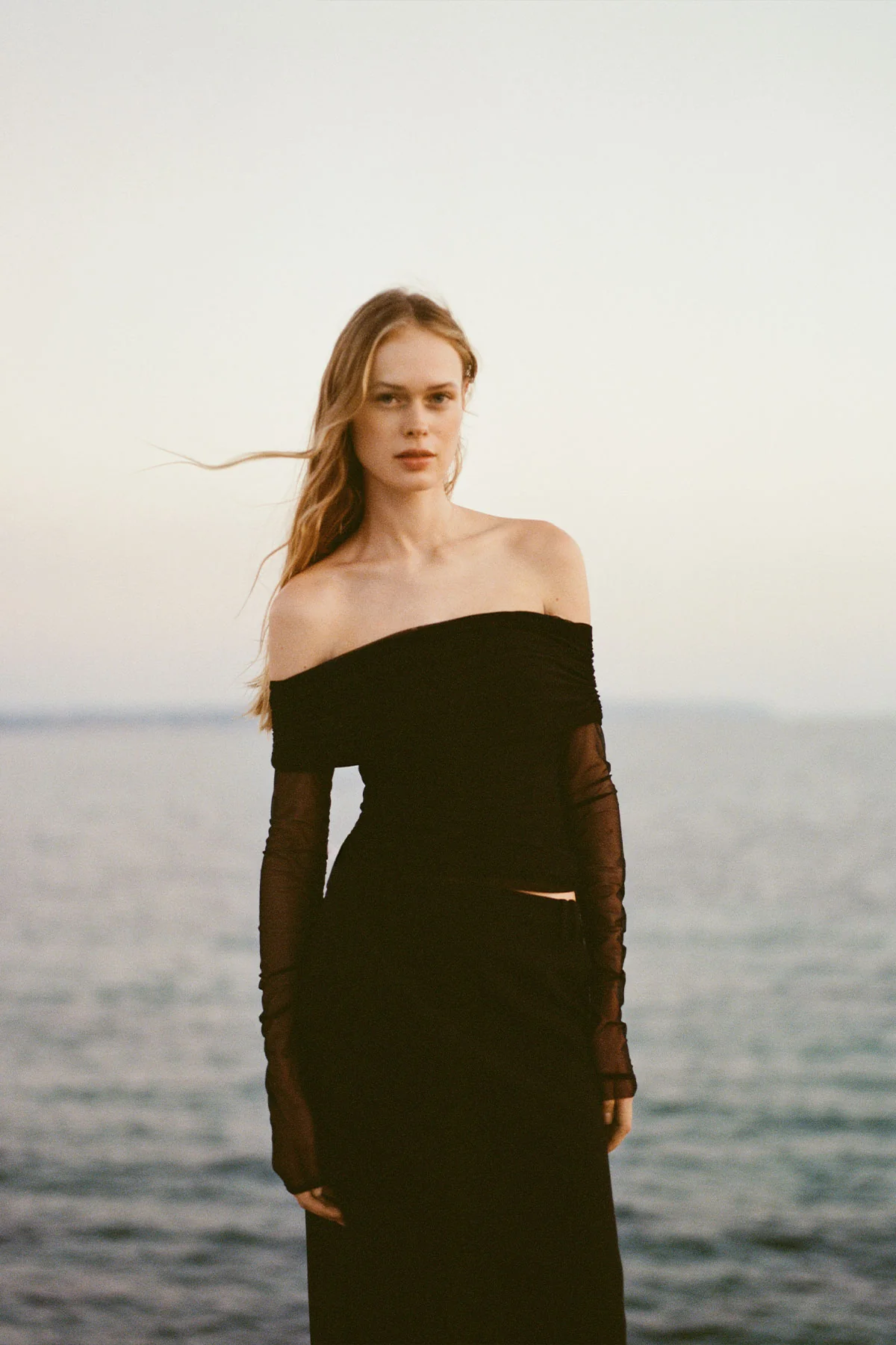 MIRA LONG SLEEVE OFF SHOULDER TOP - BLACK - Image 6