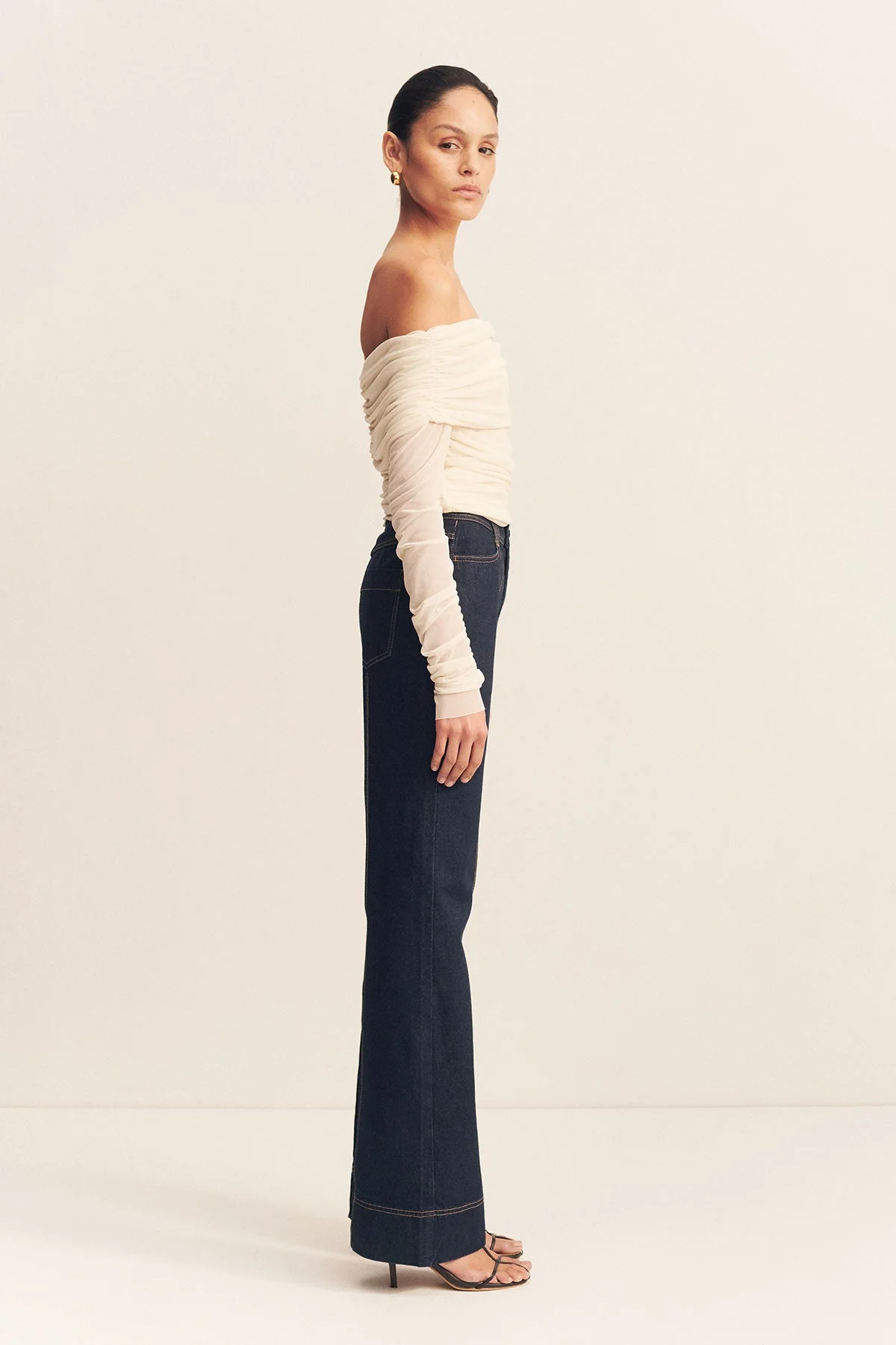 MIRA LONG SLEEVE OFF SHOULDER TOP - IVORY - Image 3