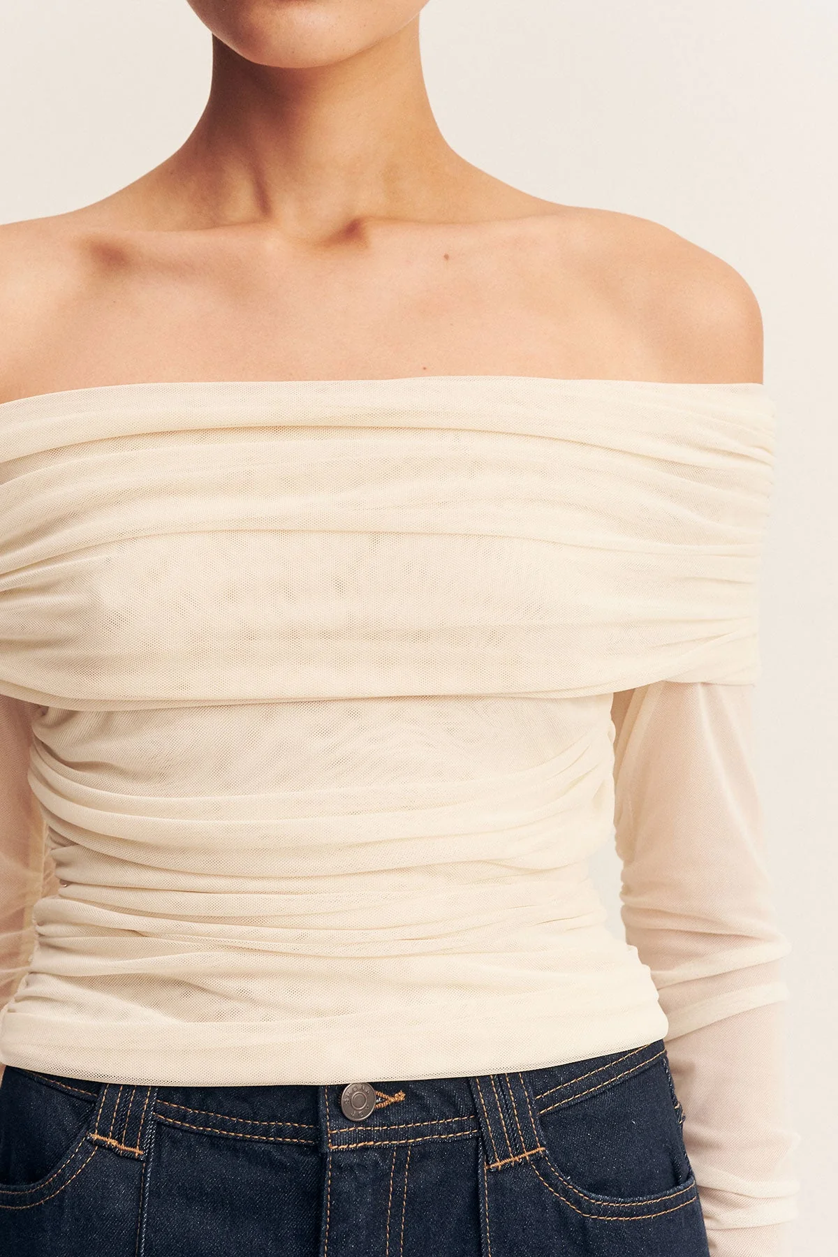 MIRA LONG SLEEVE OFF SHOULDER TOP - IVORY - Image 5