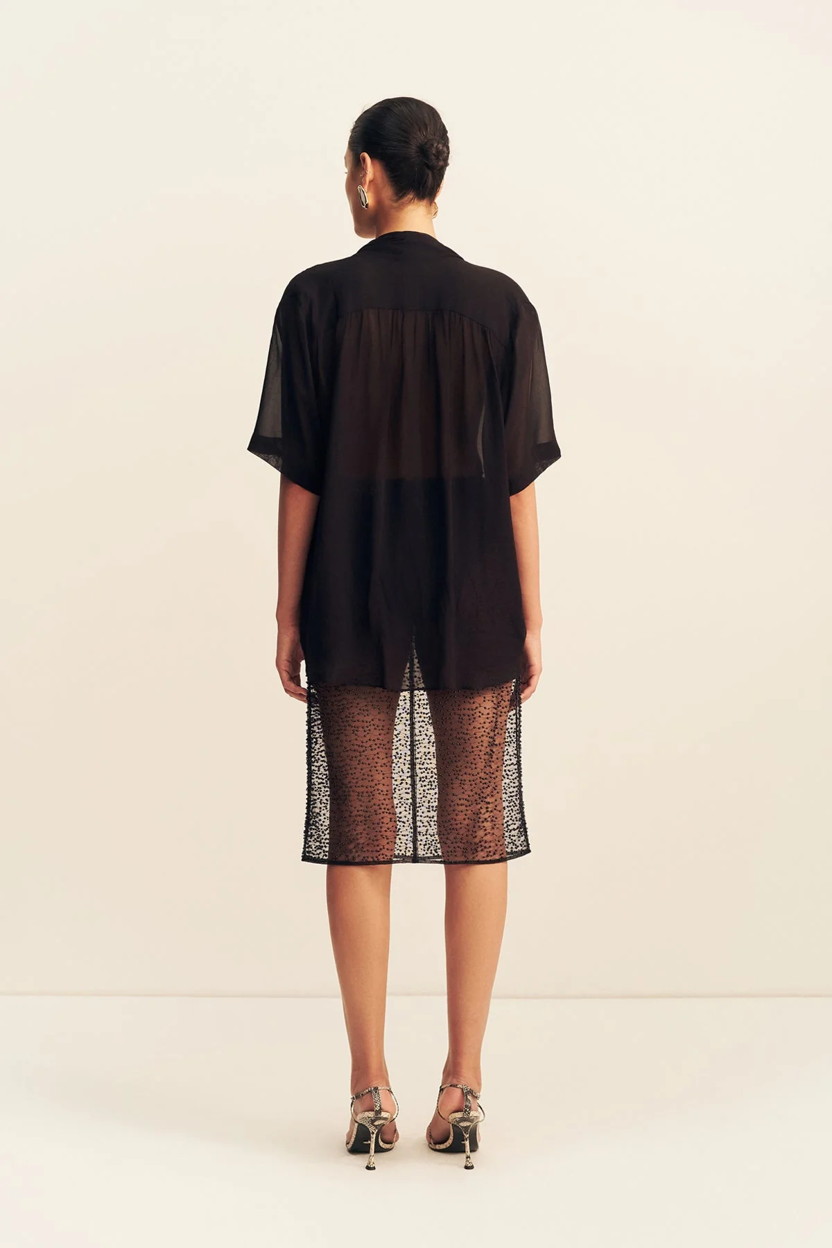 MONA BEADED MIDI SKIRT - BLACK - Image 5