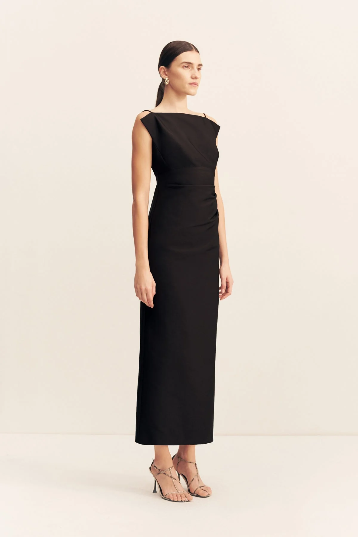 OTIS DRAPED HIGH NECK MIDI DRESS - BLACK - Image 3