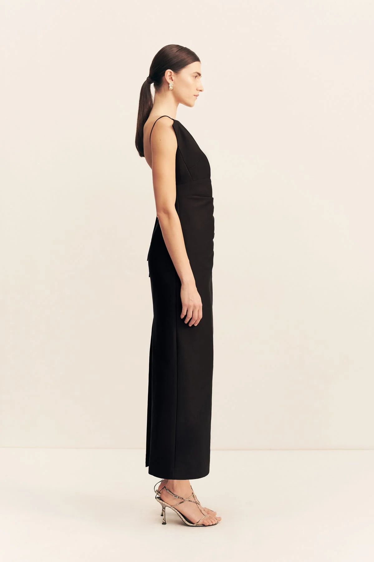 OTIS DRAPED HIGH NECK MIDI DRESS - BLACK - Image 4
