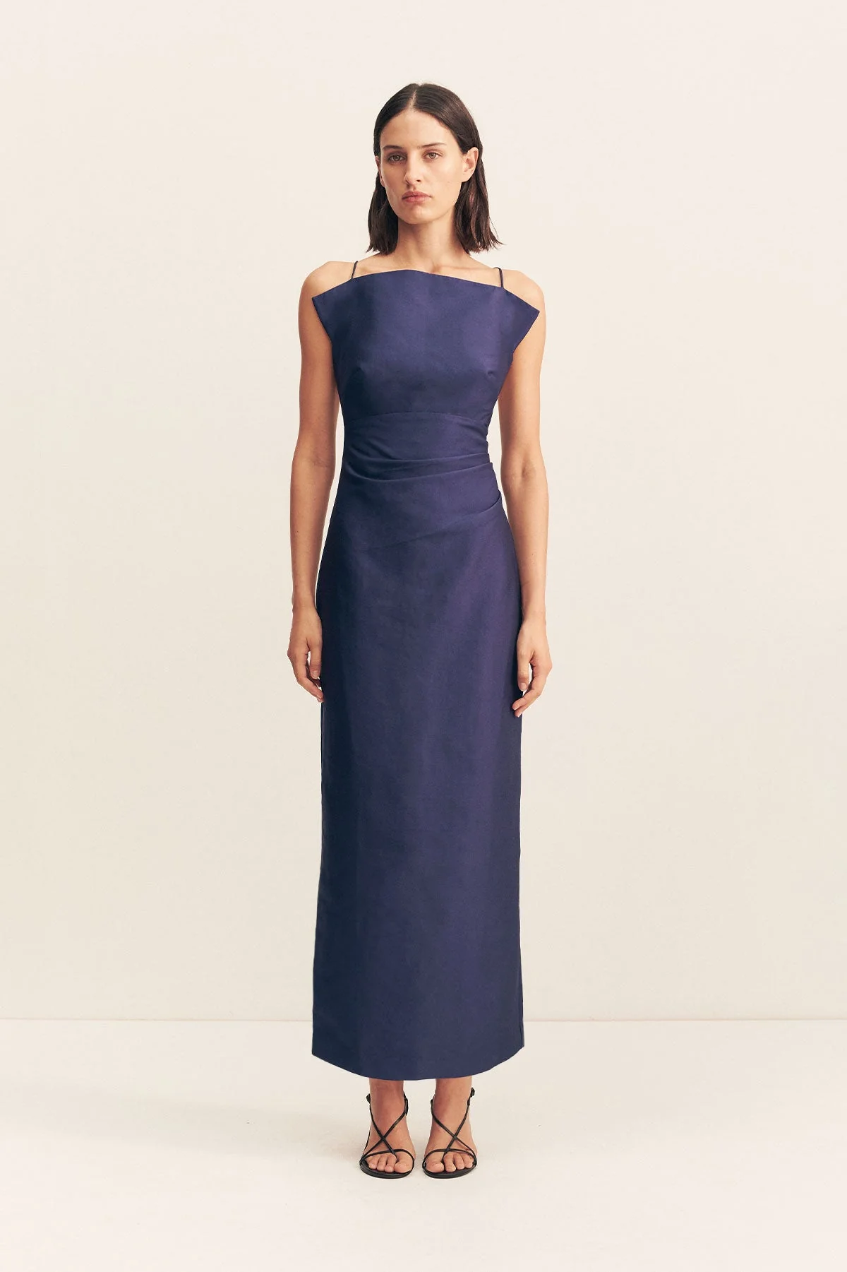 OTIS DRAPED HIGH NECK MIDI DRESS - MIDNIGHT