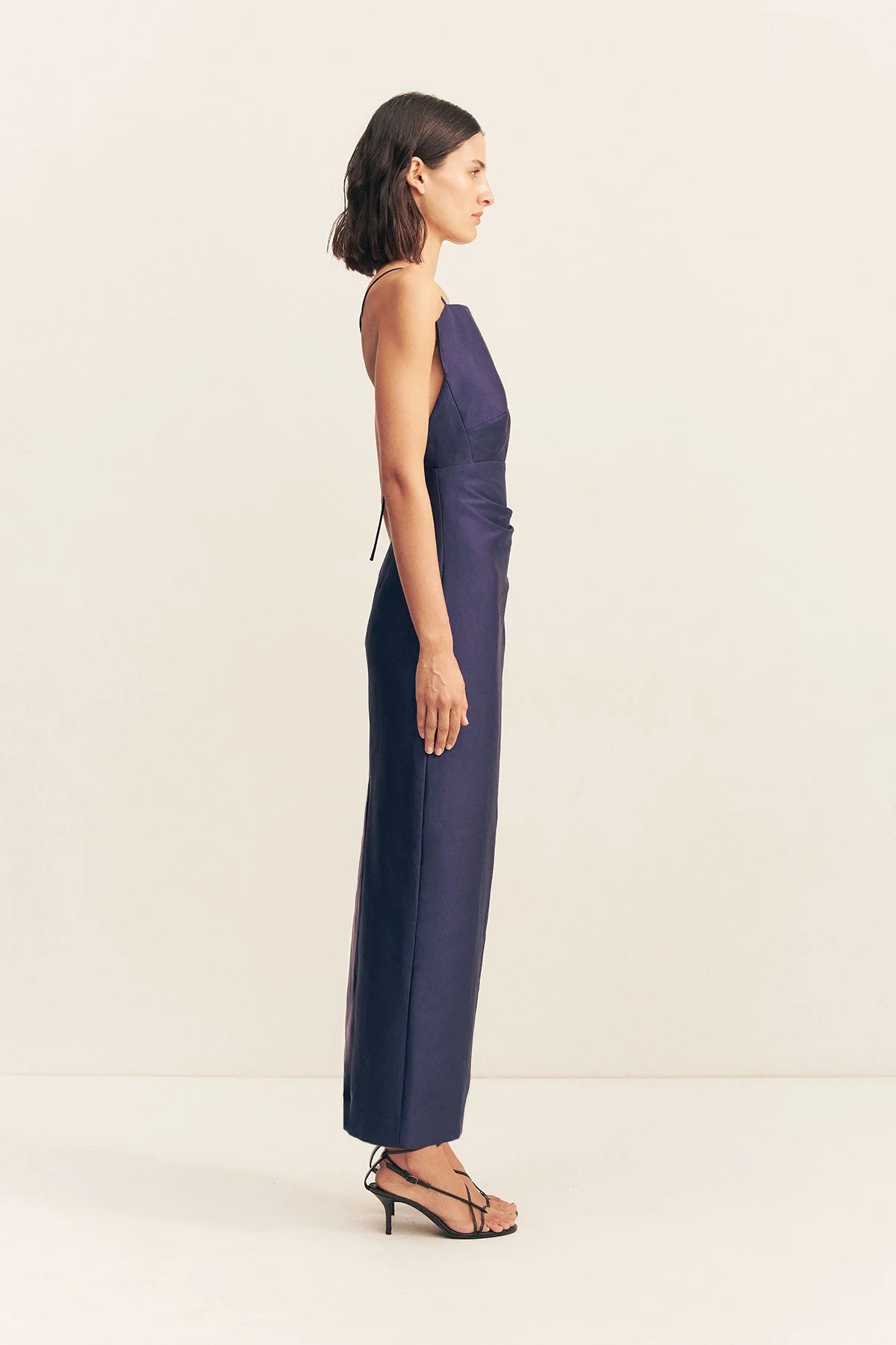OTIS DRAPED HIGH NECK MIDI DRESS - MIDNIGHT - Image 4