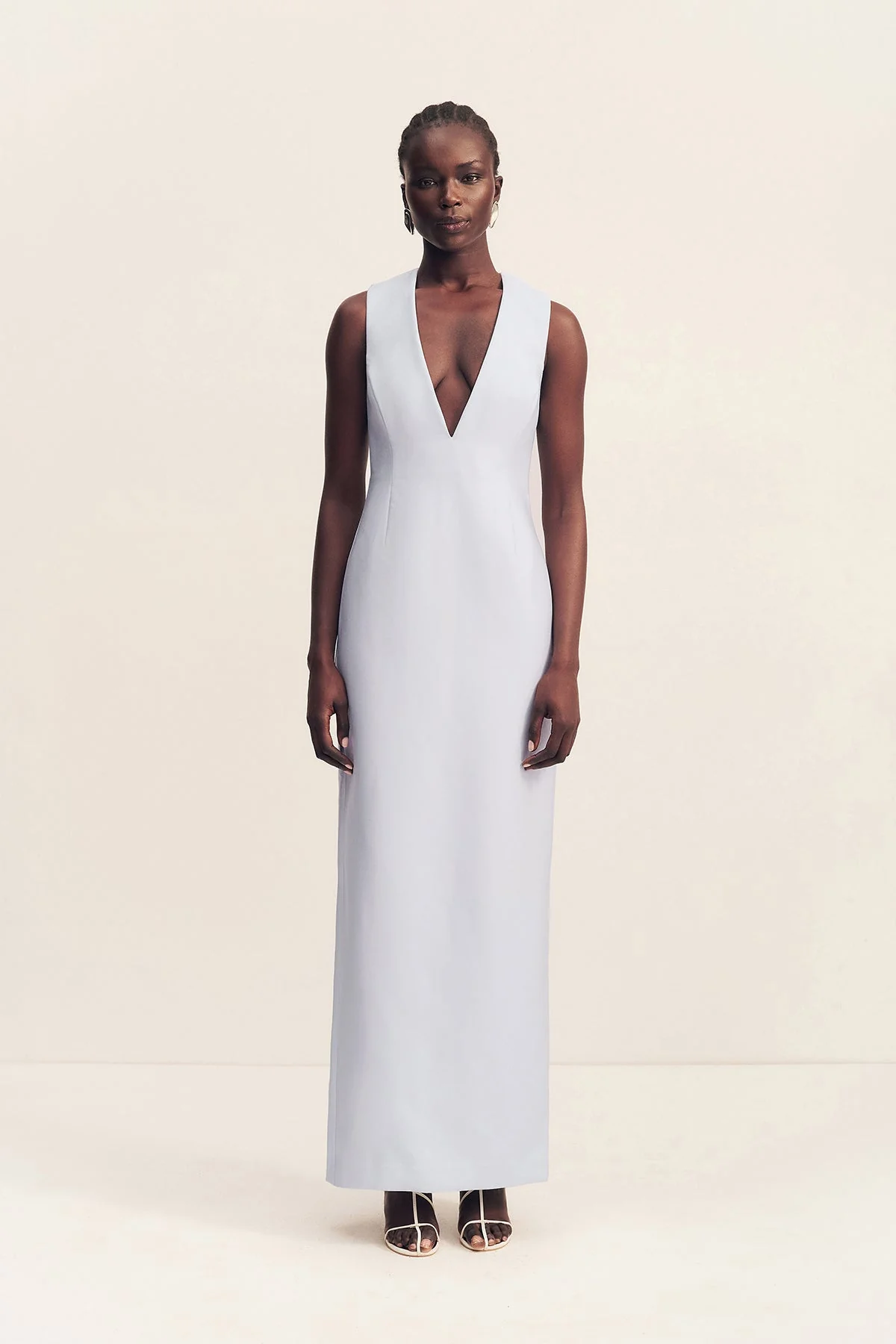 OTIS PLUNGED FITTED MAXI DRESS - SKY