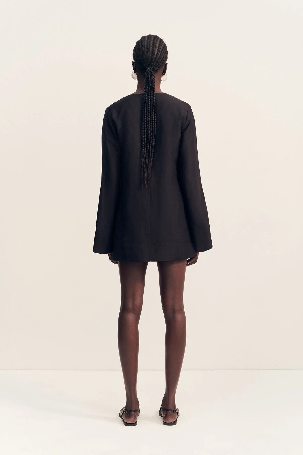 PALOMA PLUNGED LONG SLEEVE MINI DRESS - BLACK - Image 5