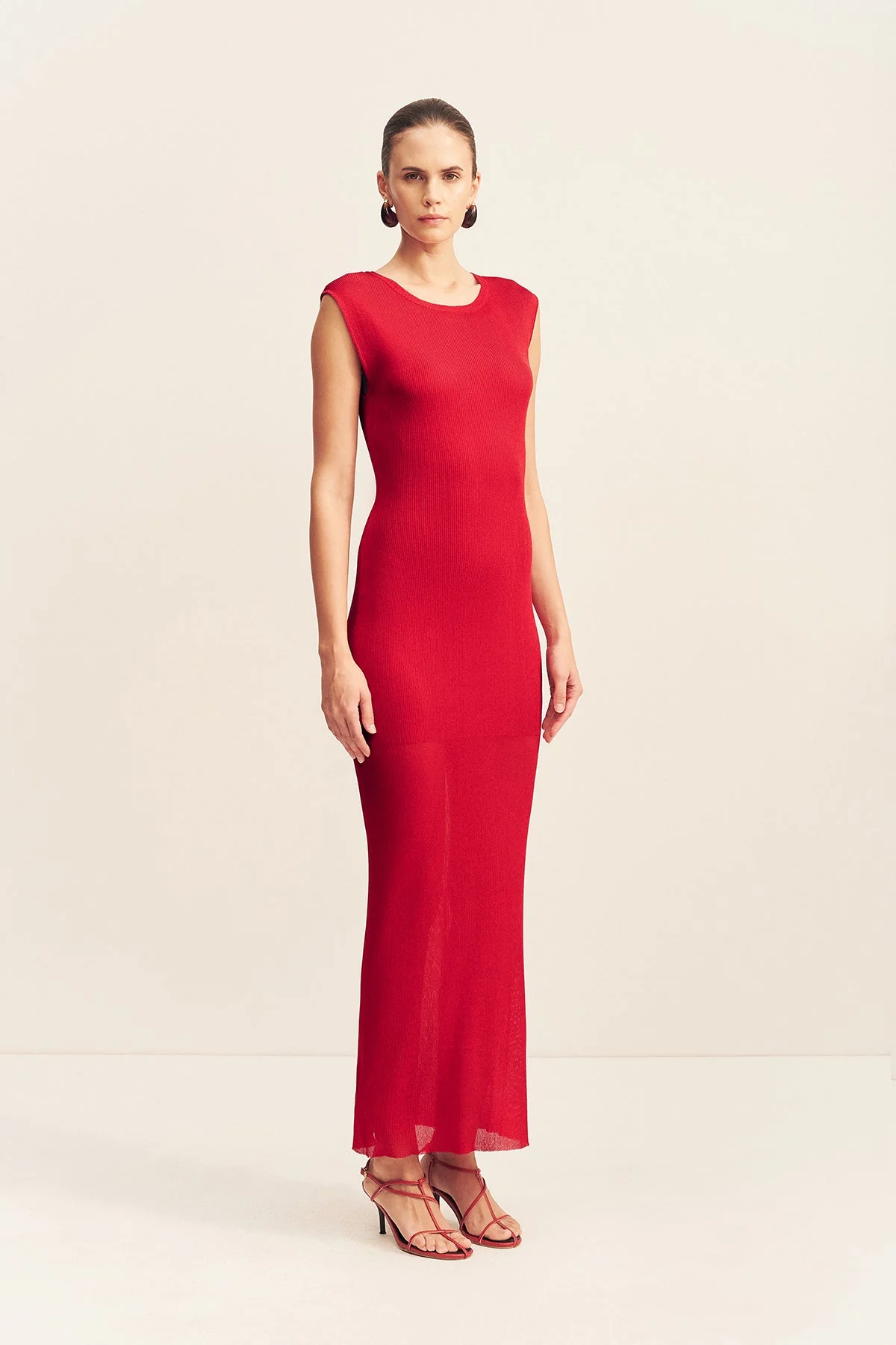 ROHE SHEER KNIT CAP SLEEVE MIDI DRESS - CHERRY - Image 3