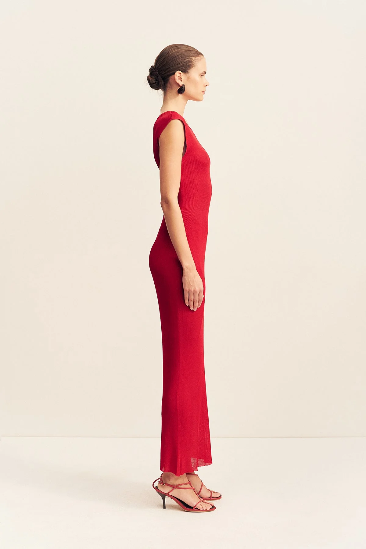 ROHE SHEER KNIT CAP SLEEVE MIDI DRESS - CHERRY - Image 4