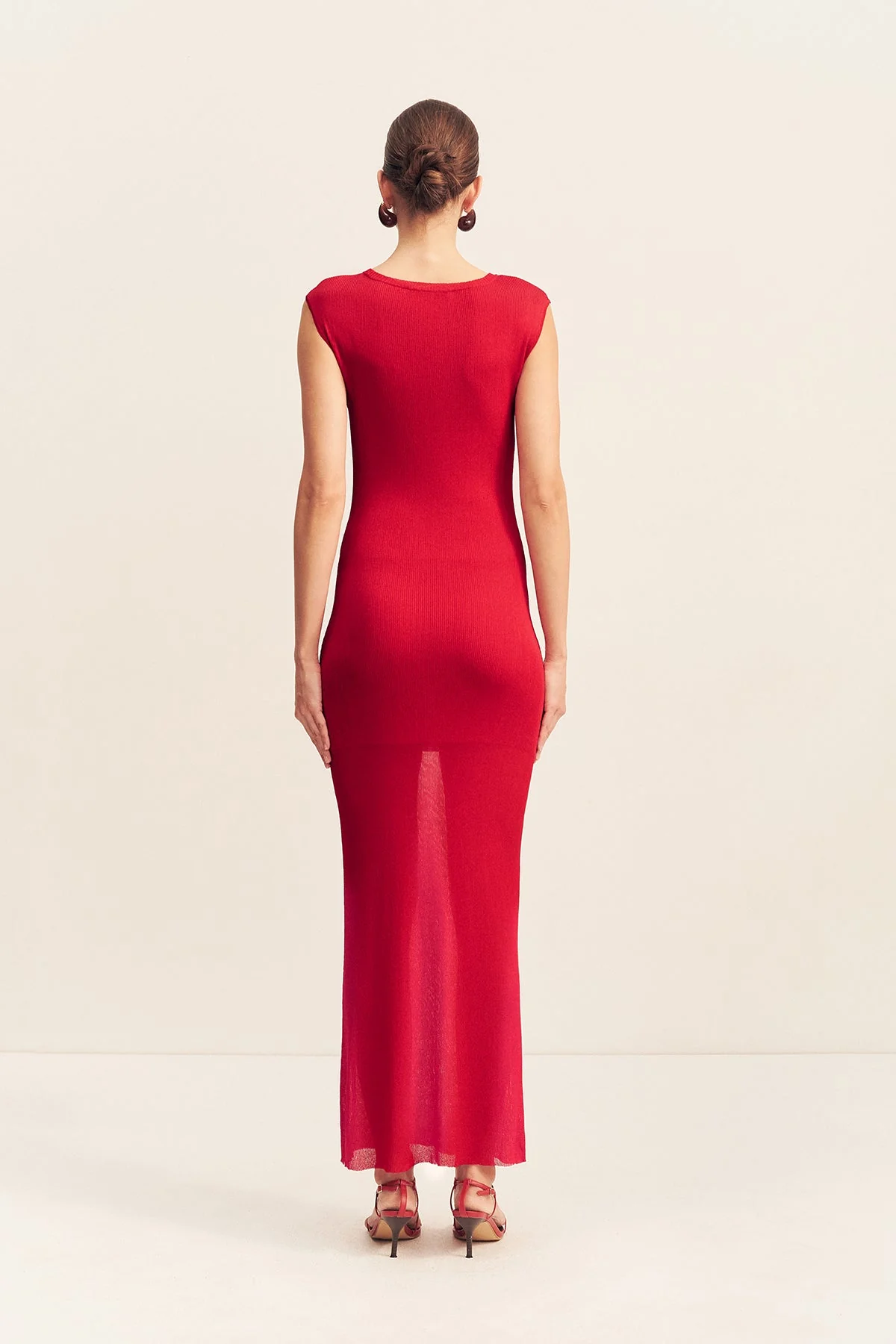 ROHE SHEER KNIT CAP SLEEVE MIDI DRESS - CHERRY - Image 5